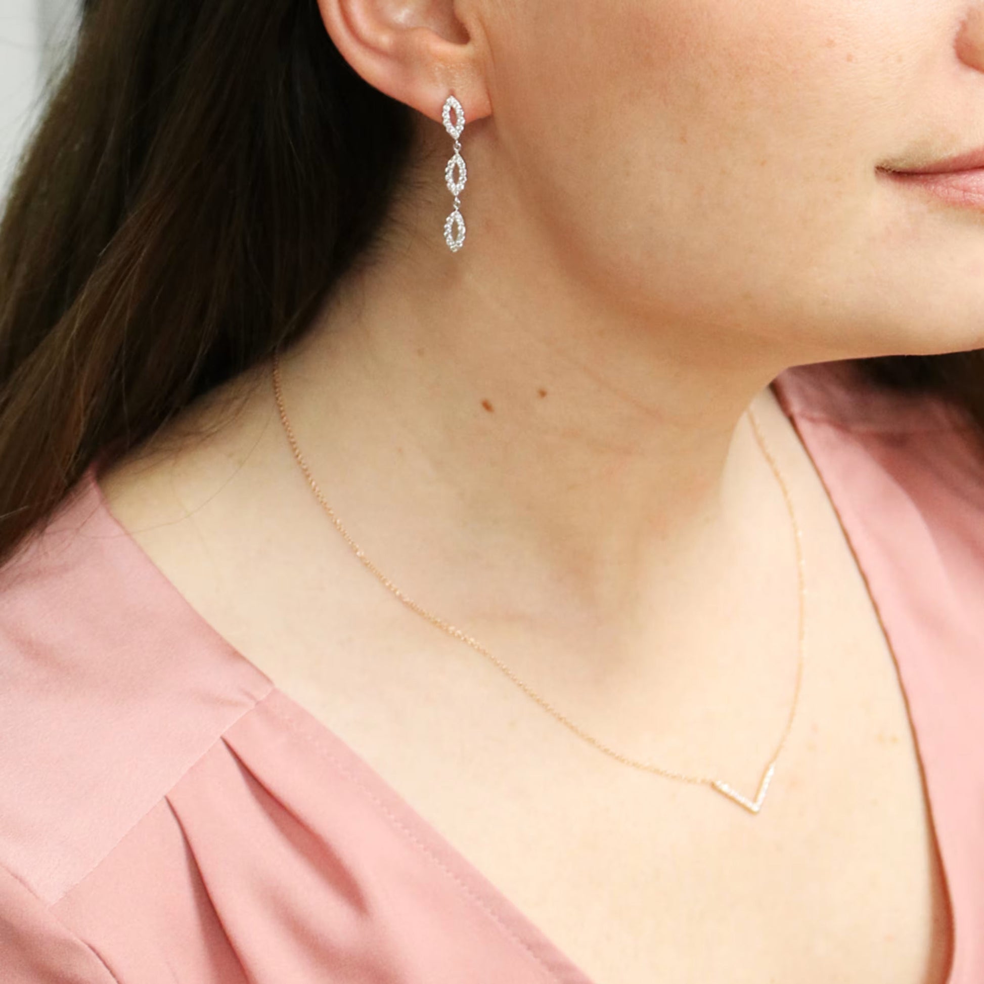 1.0 TCW Round Cut Moissanite Three Drop Earrings in Gold 3