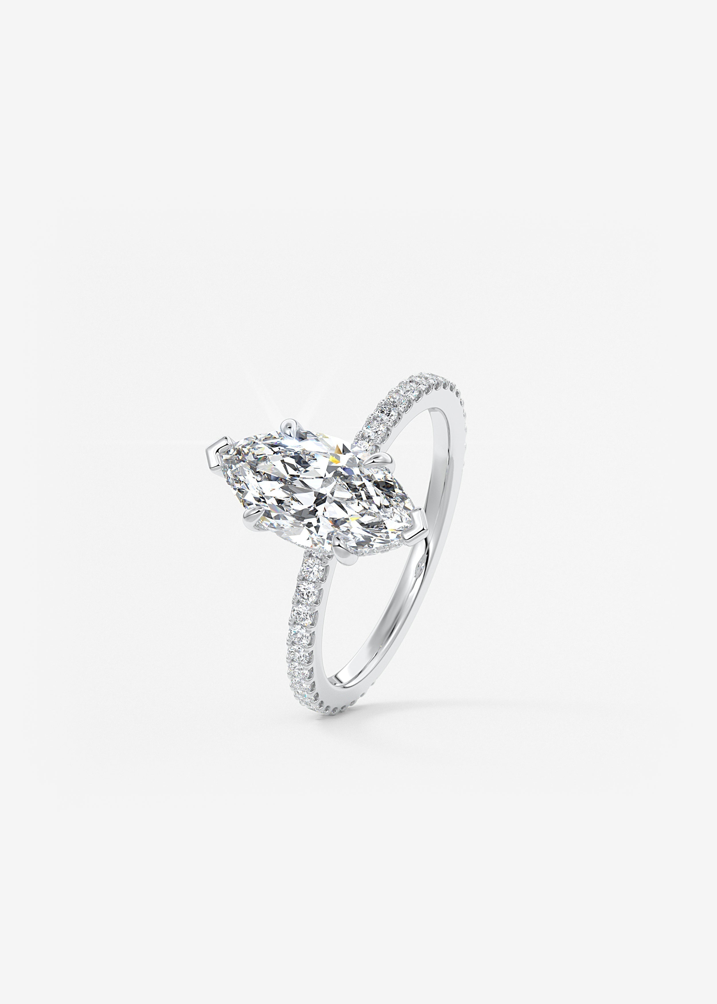 Marquise Hidden Halo Pave Lab Grown Diamond Engagement Ring