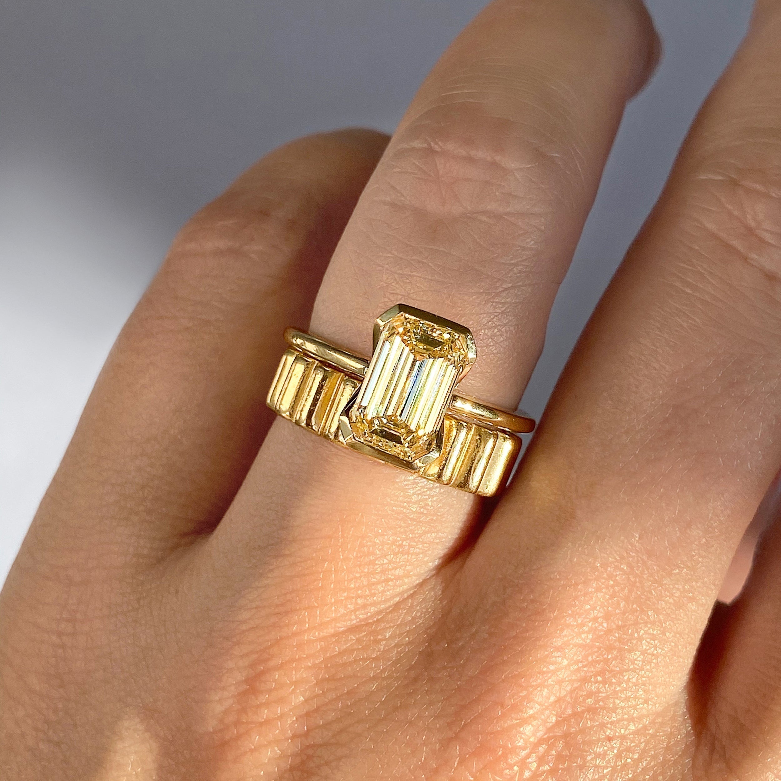 Emerald Half Bezel Lab Grown Diamond Engagement Ring