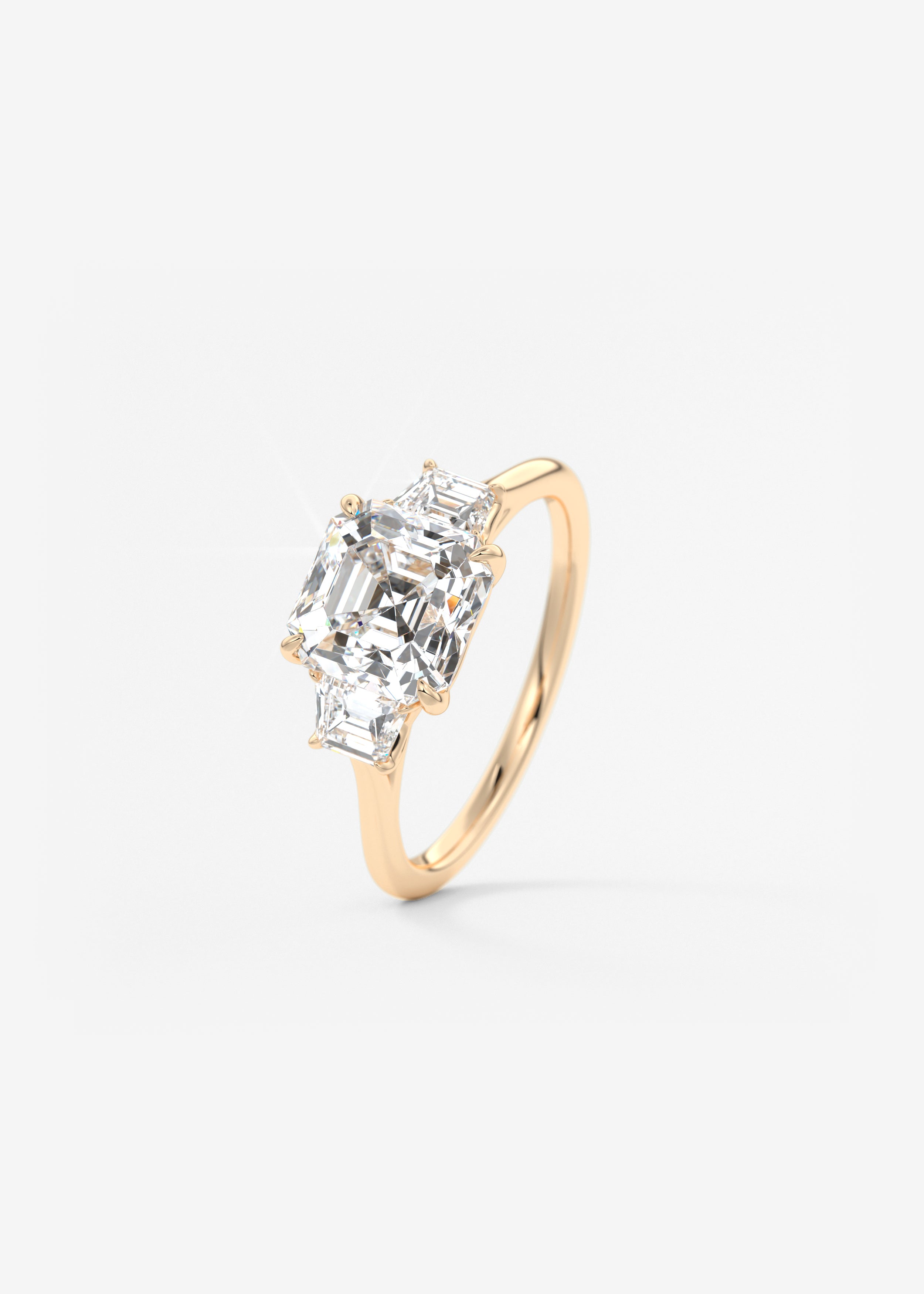 Asscher Three Stone Lab Grown Diamond Engagement Ring