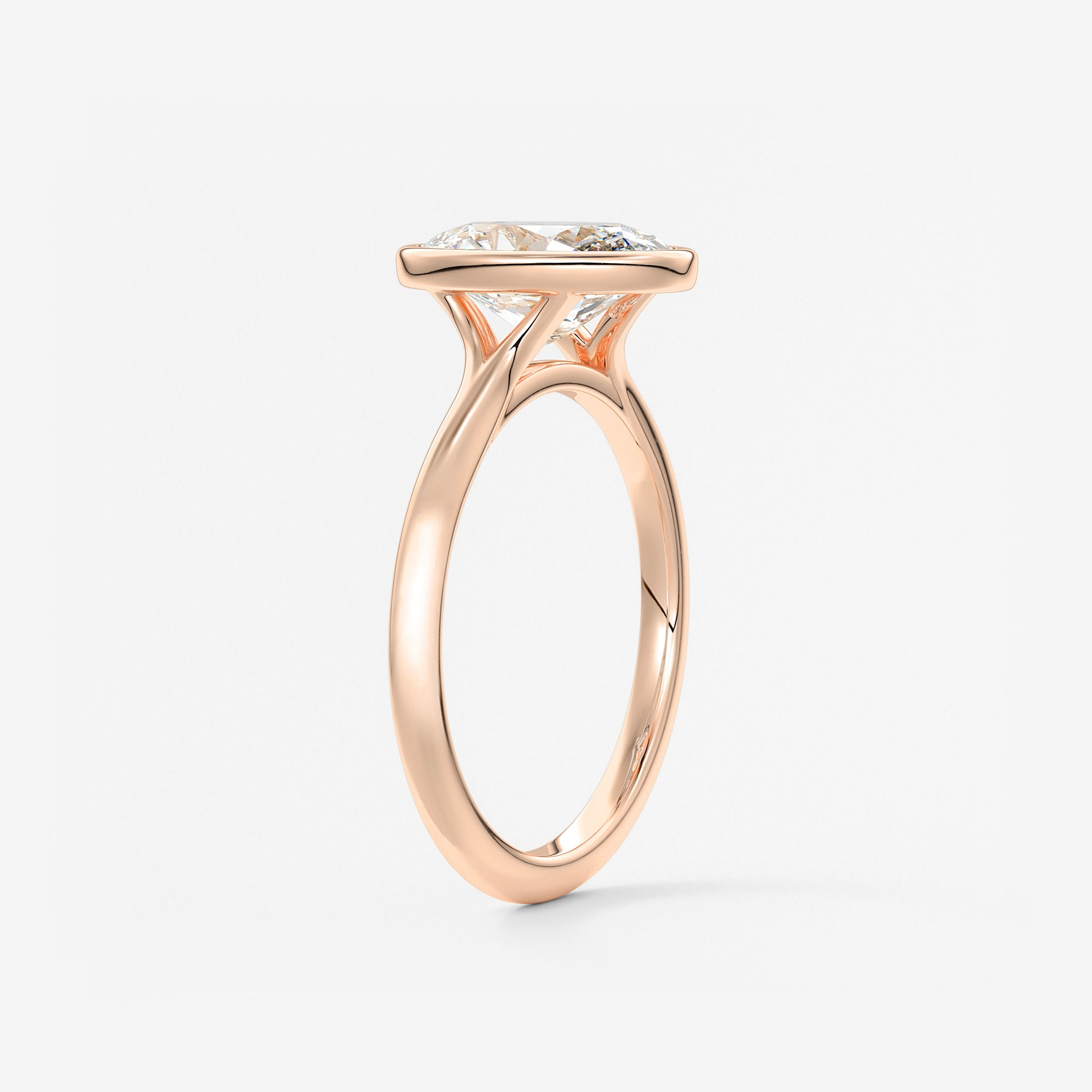 Oval Bezel/ Split Shank Lab Grown Diamond Engagement Ring