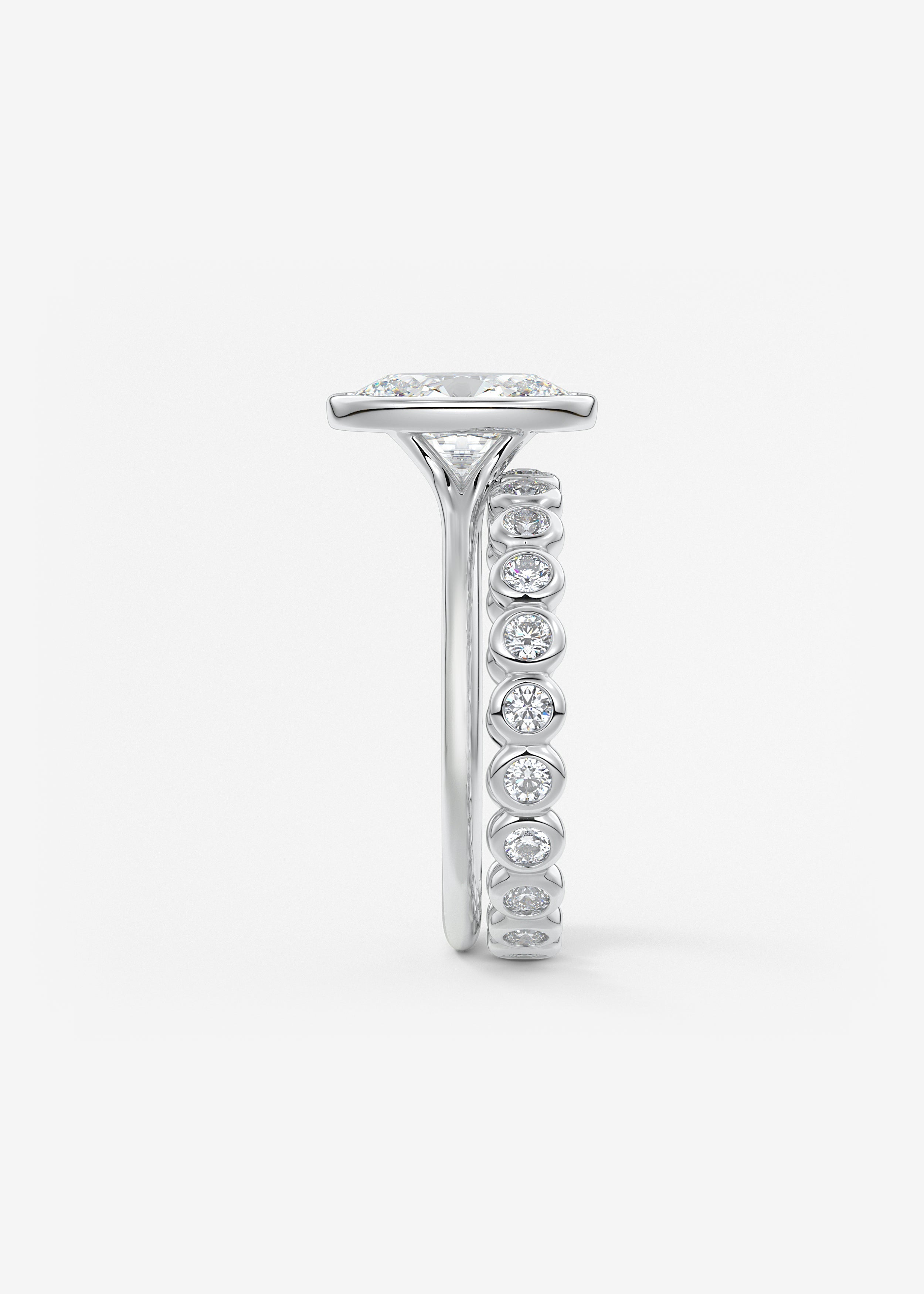 Oval Bezel/ Split Shank Lab Grown Diamond Engagement Ring