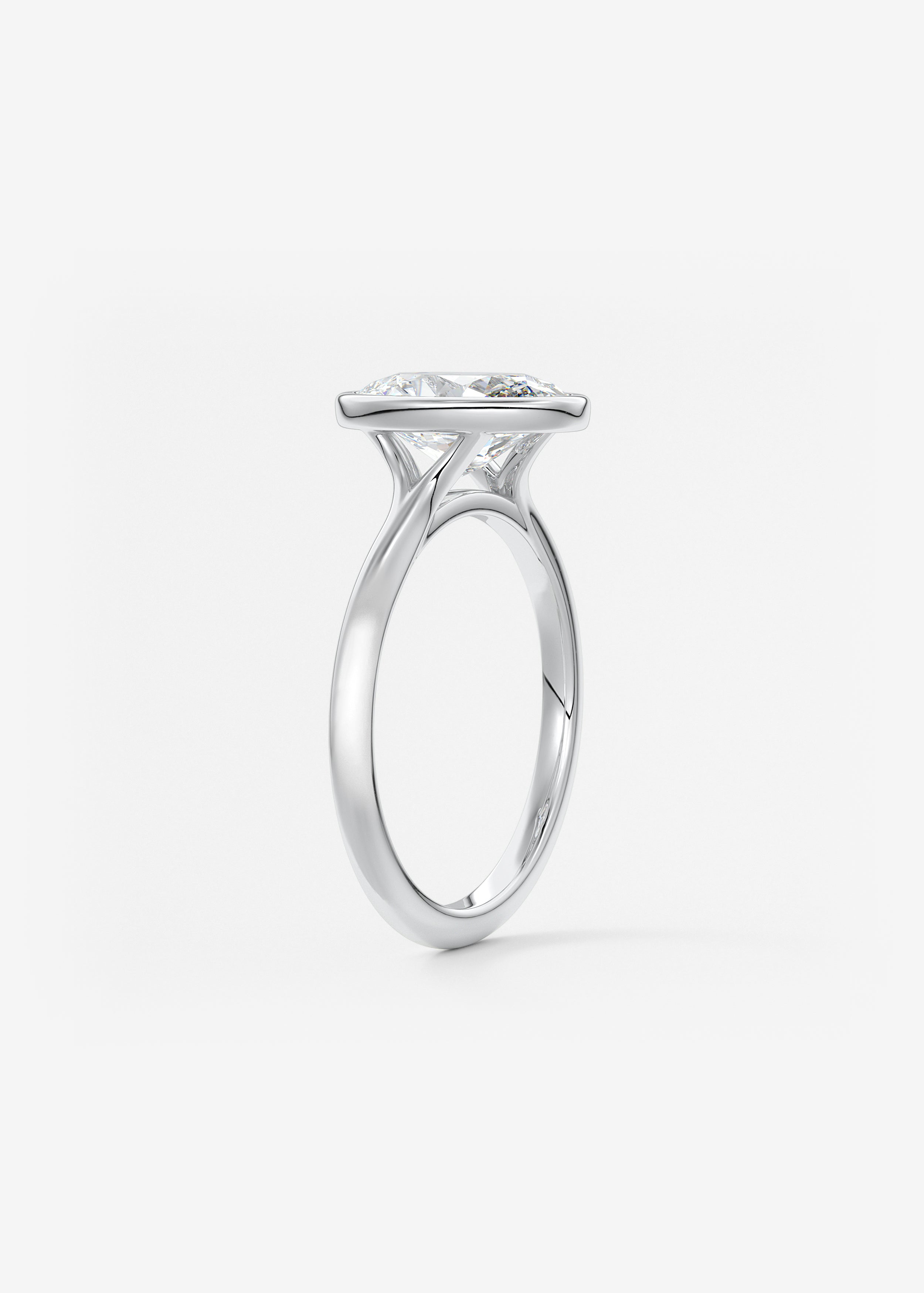Oval Bezel/ Split Shank Lab Grown Diamond Engagement Ring