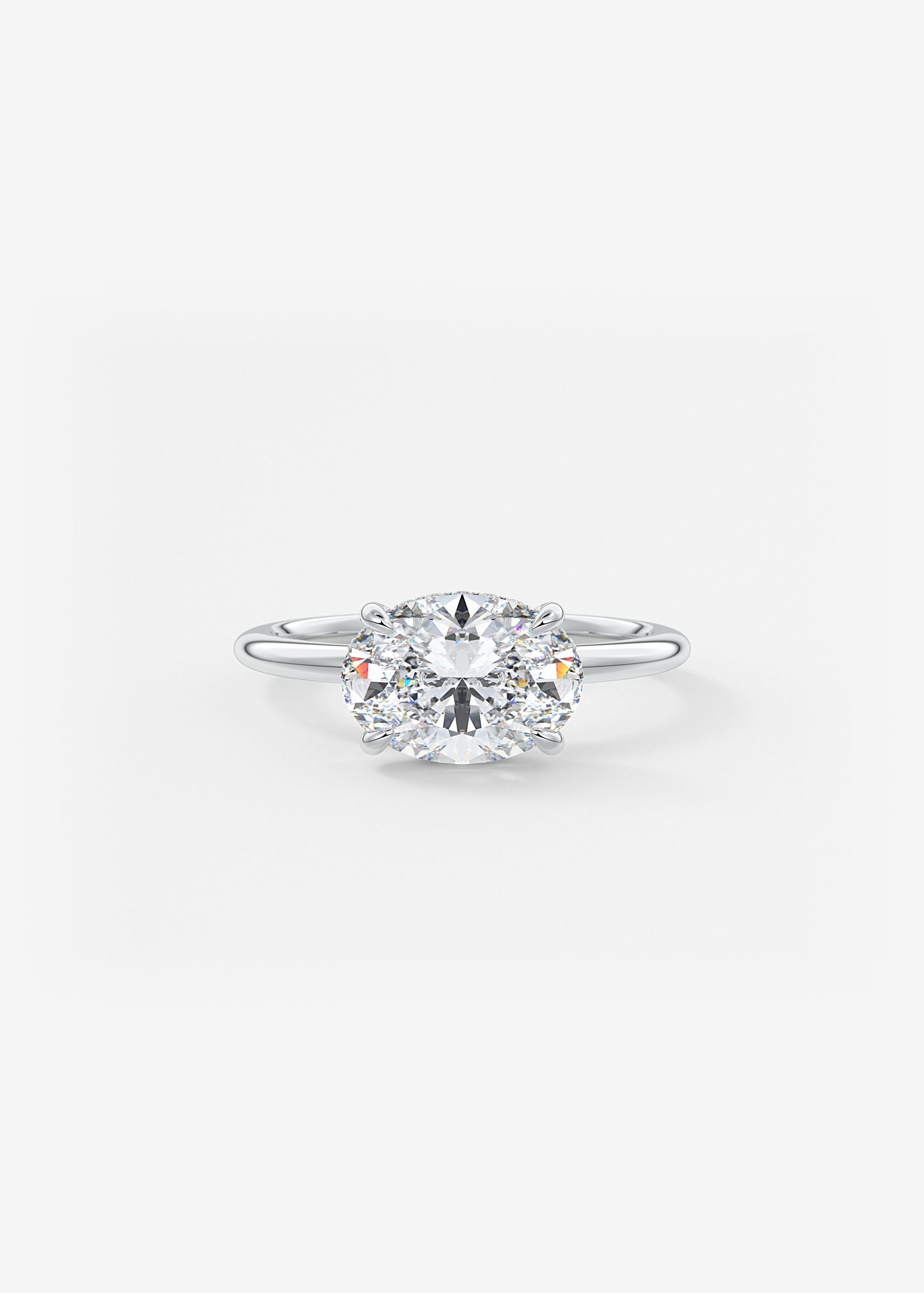 Oval East West Hidden Halo Lab Grown Diamond Engagement Ring