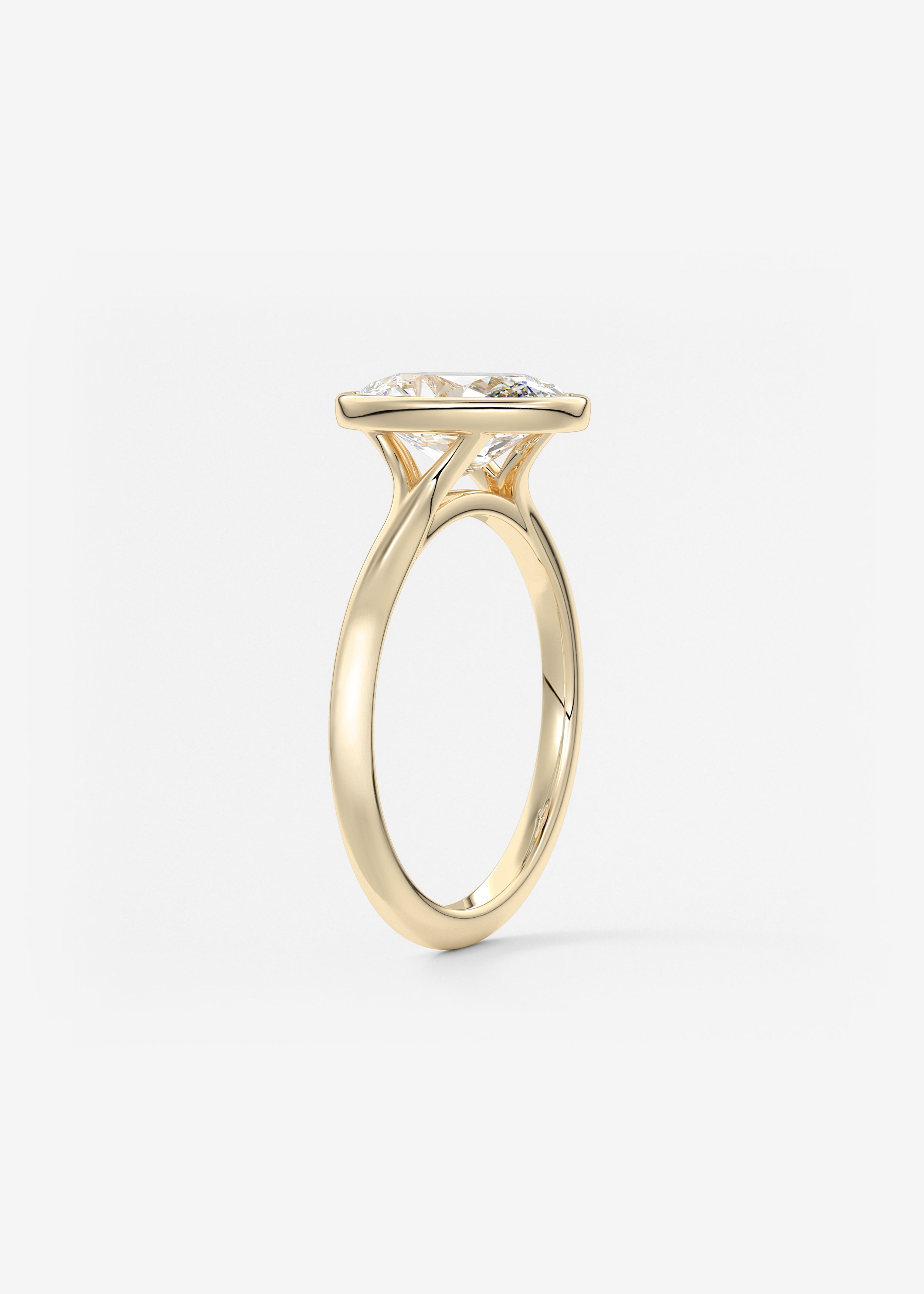 Oval Bezel/ Split Shank Lab Grown Diamond Engagement Ring