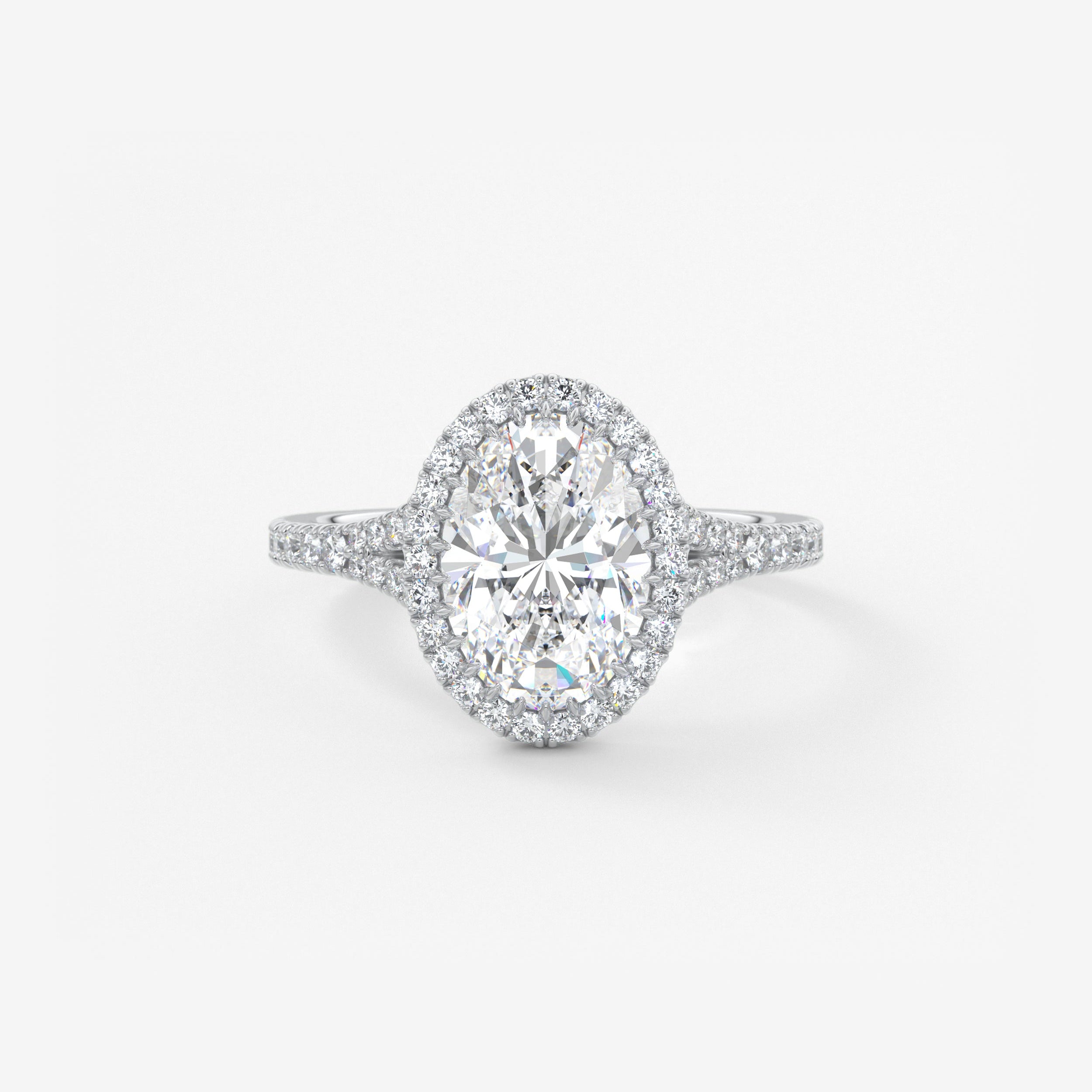 Oval Halo & Pave , Split Shank Lab Grown Diamond Engagement Ring