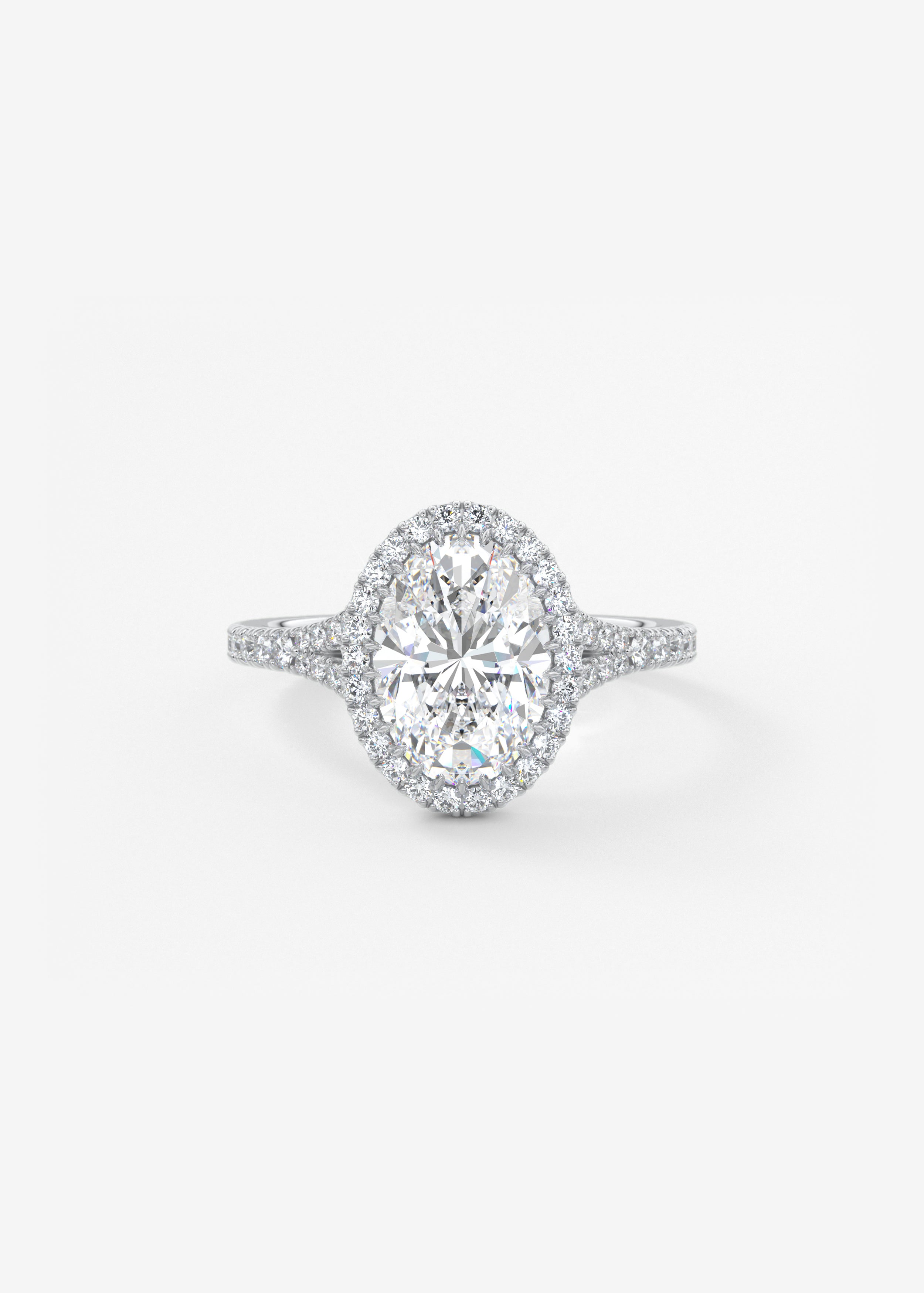 Oval Halo & Pave , Split Shank Lab Grown Diamond Engagement Ring