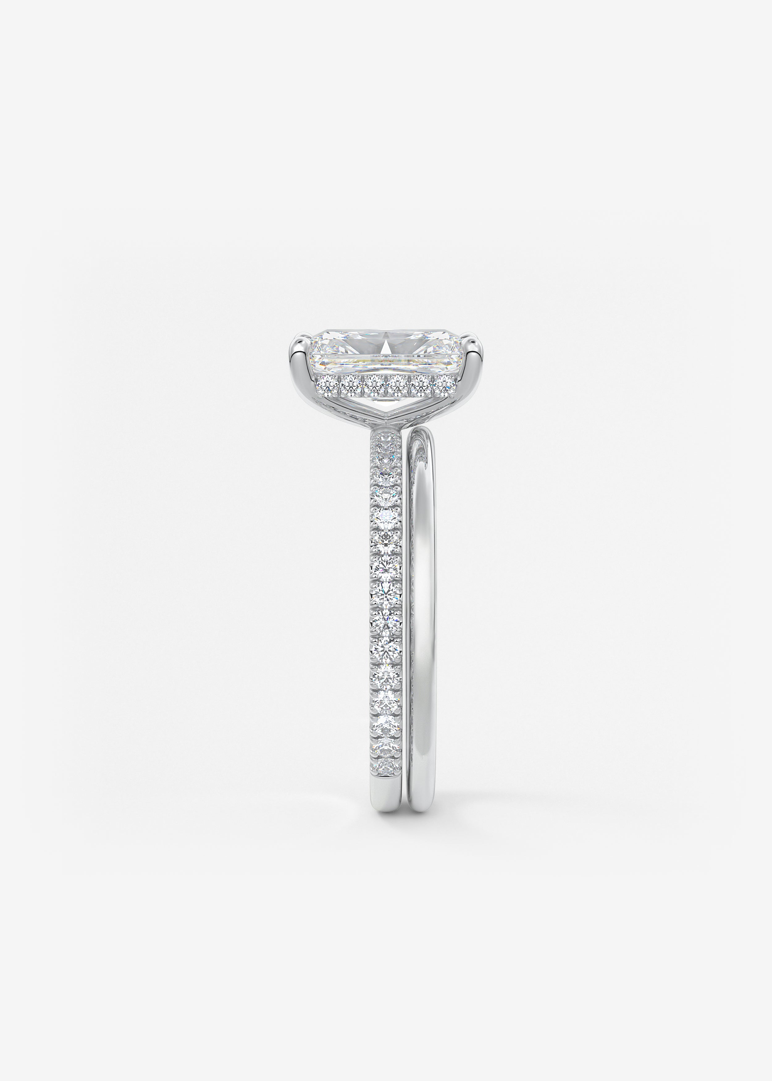 Radiant Hidden Halo Pave Lab Grown Diamond Engagement Ring