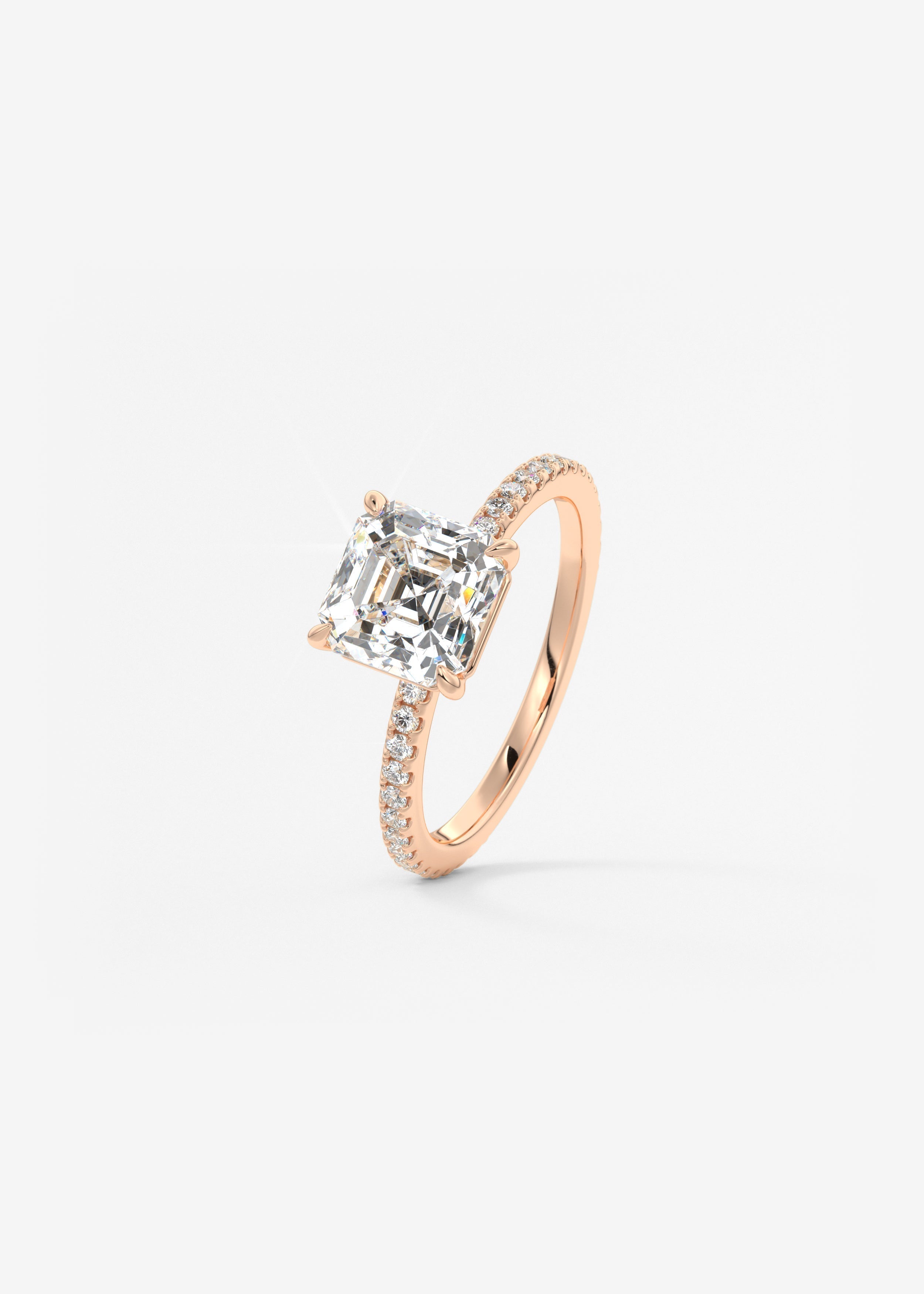 Asscher Pave Lab Grown Diamond Engagement Ring