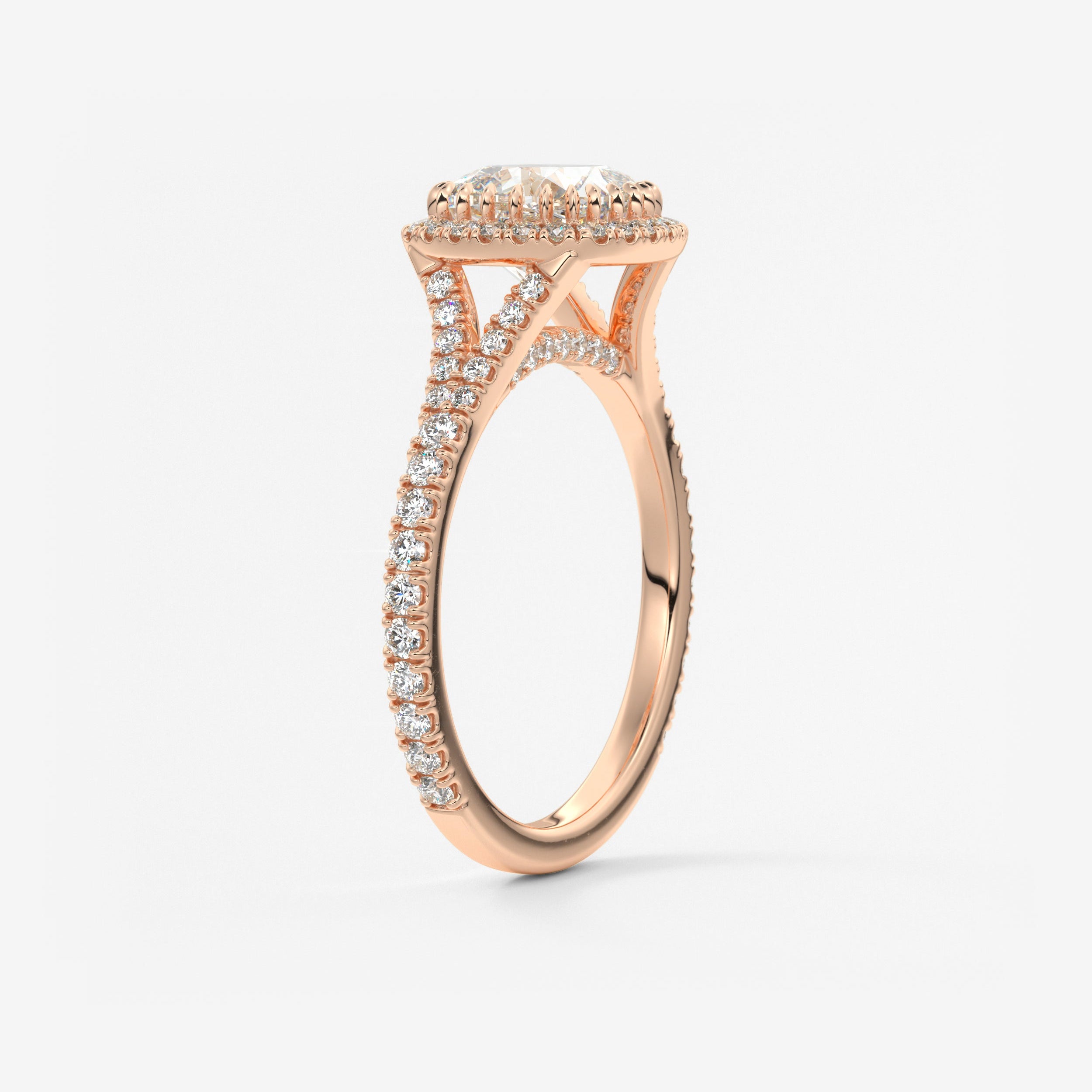 Cushion Halo & Pave , Split Shank Lab Grown Diamond Engagement Ring