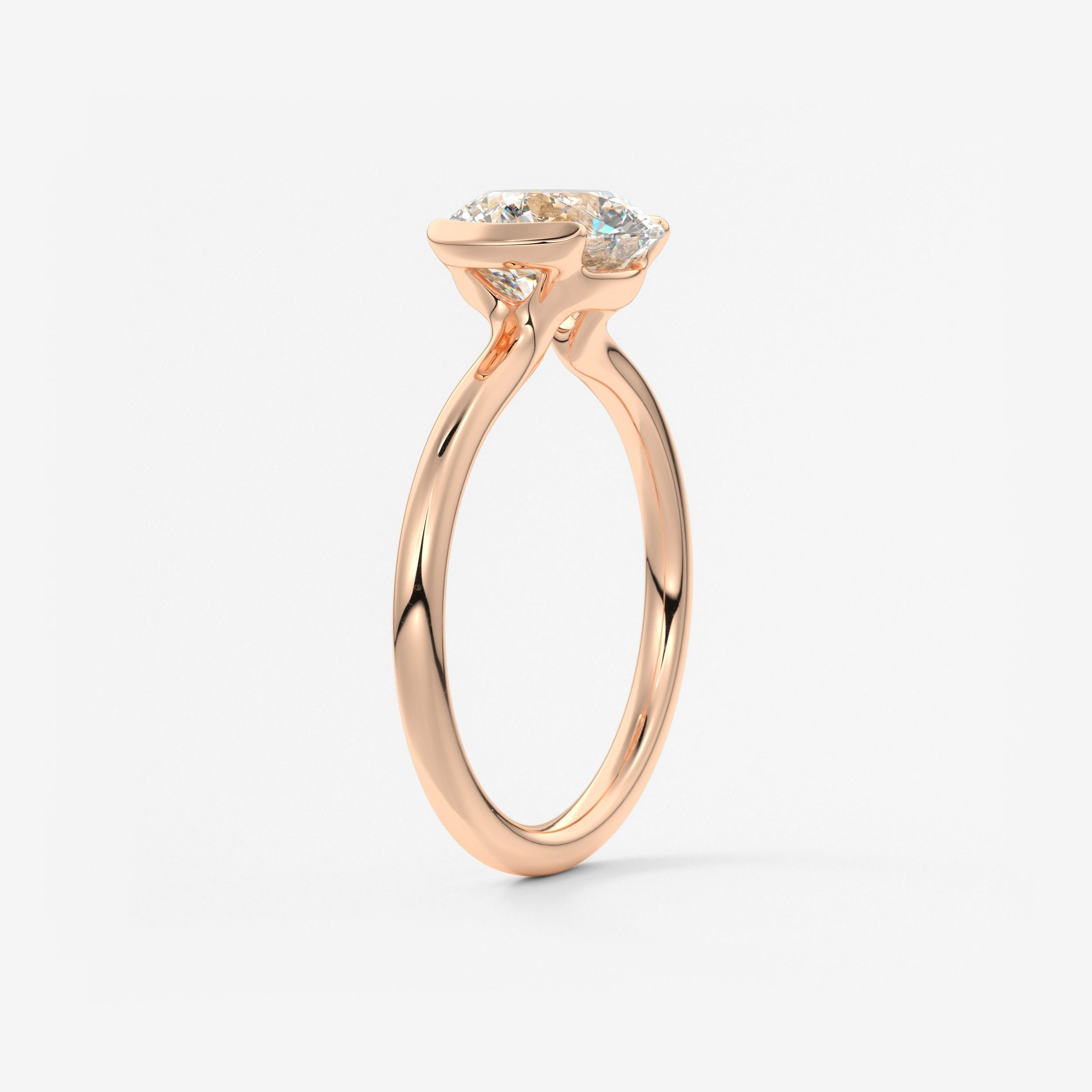 Round Half Bezel Lab Grown Diamond Engagement Ring
