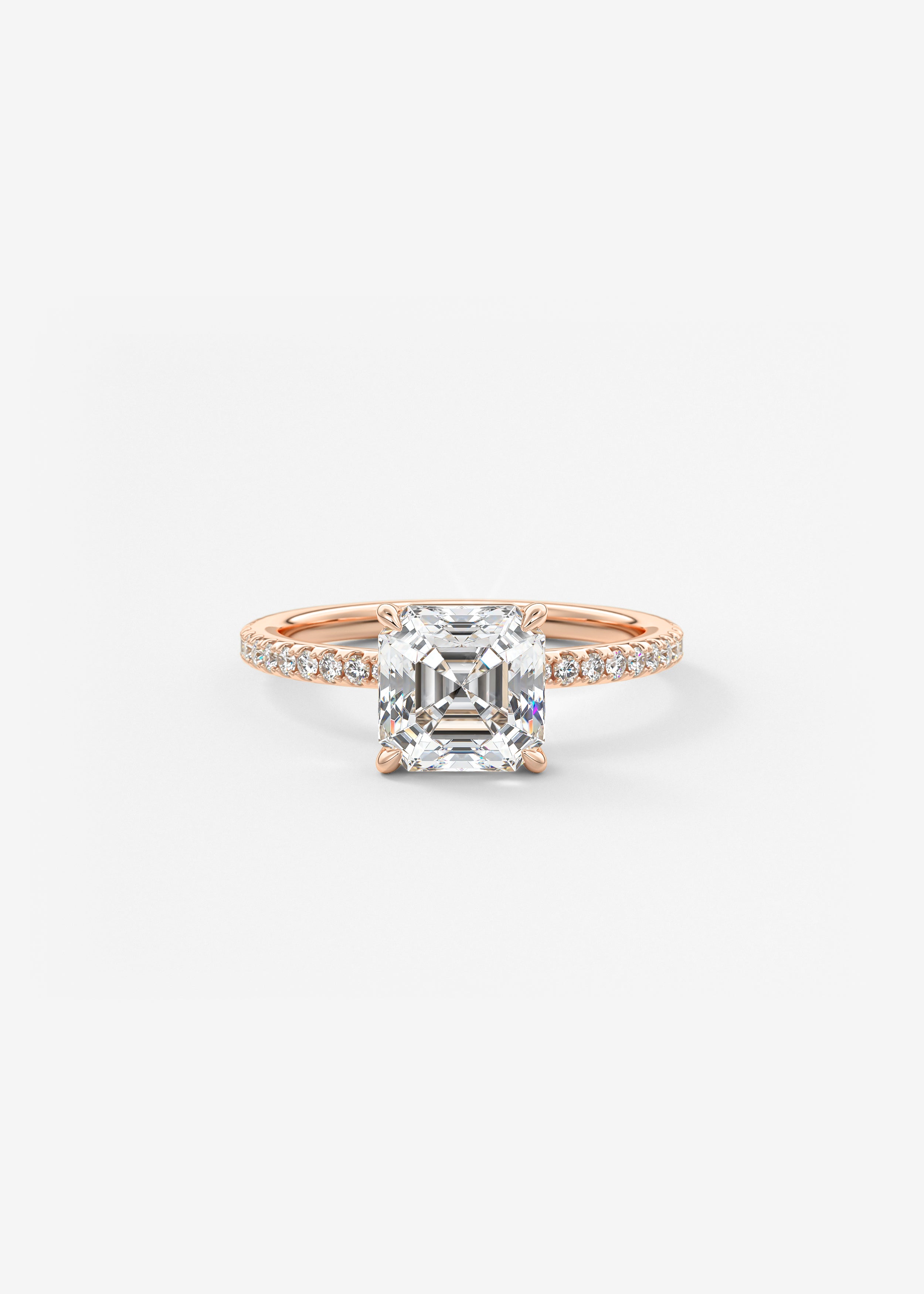 Asscher Pave Lab Grown Diamond Engagement Ring