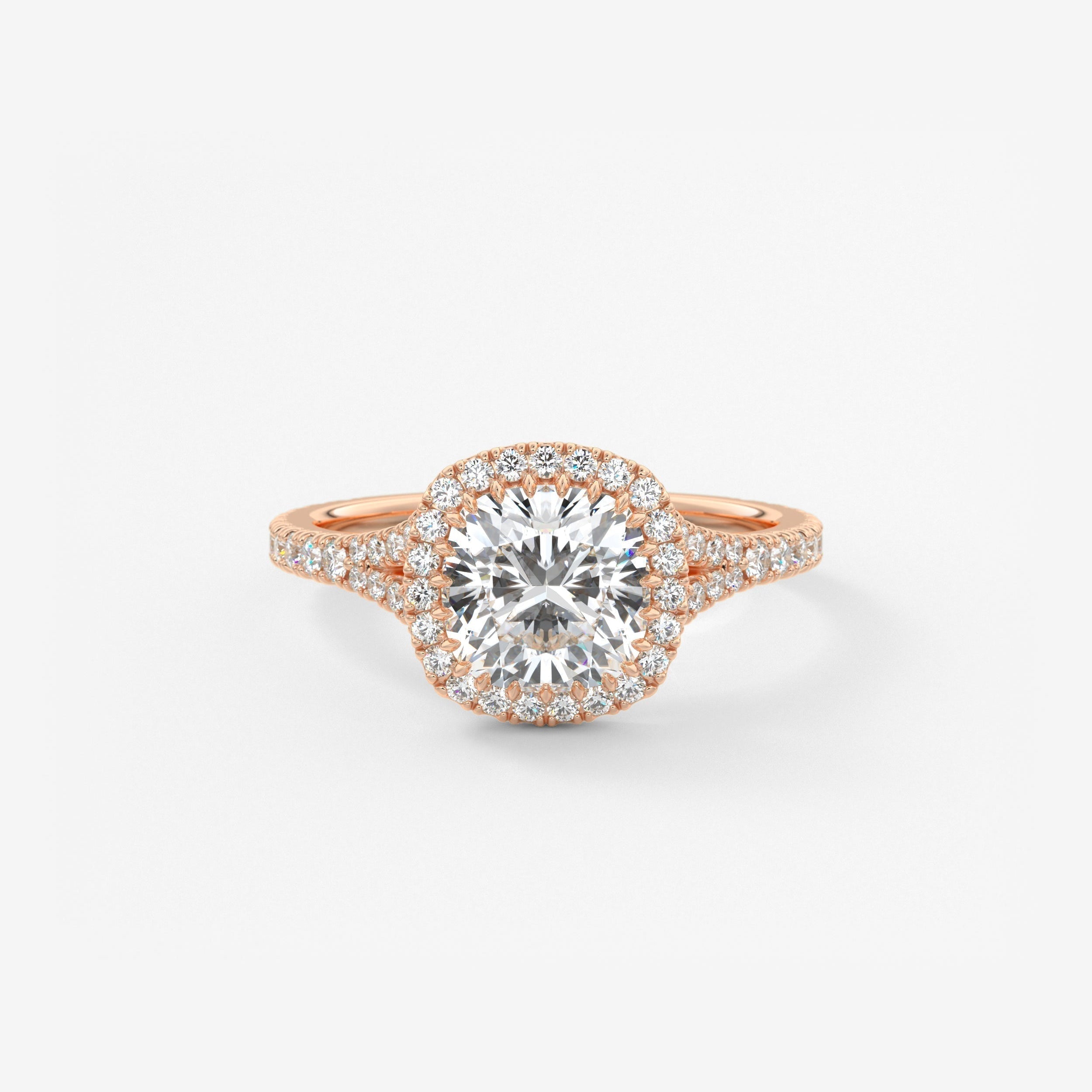 Cushion Halo & Pave , Split Shank Lab Grown Diamond Engagement Ring