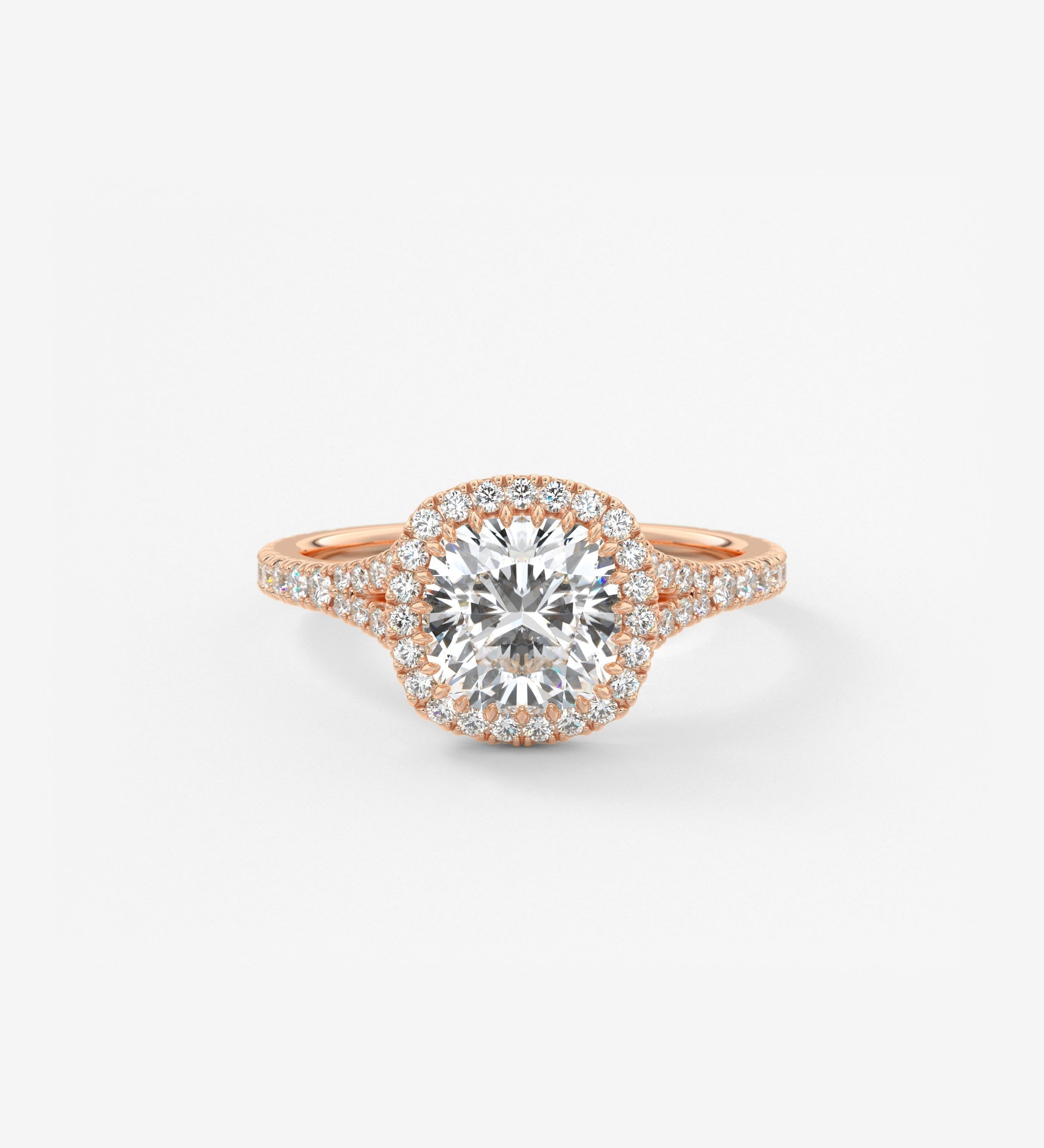 Cushion Halo & Pave , Split Shank Lab Grown Diamond Engagement Ring