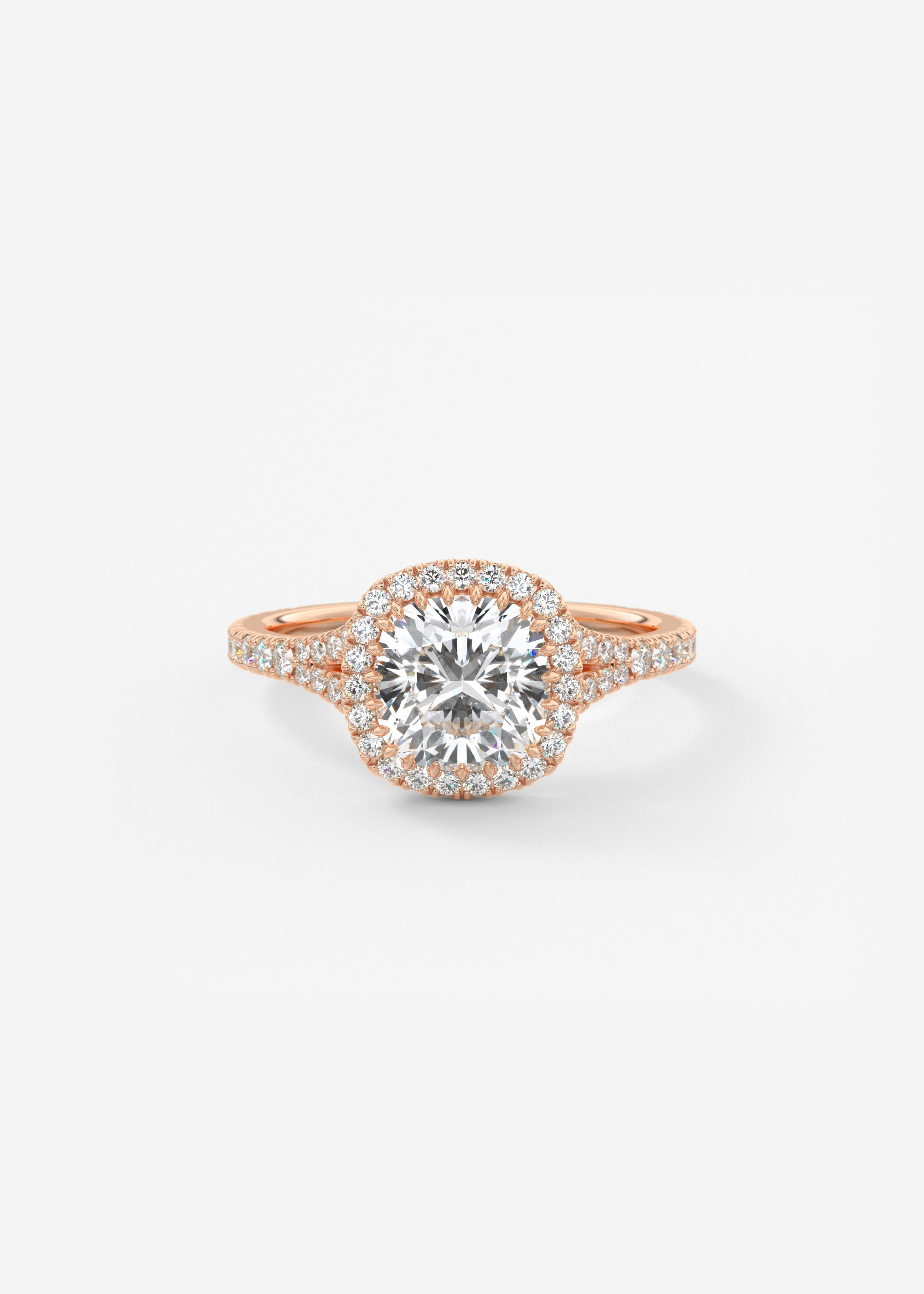 Cushion Halo & Pave , Split Shank Lab Grown Diamond Engagement Ring
