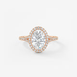 Oval Halo & Pave , Split Shank Lab Grown Diamond Engagement Ring