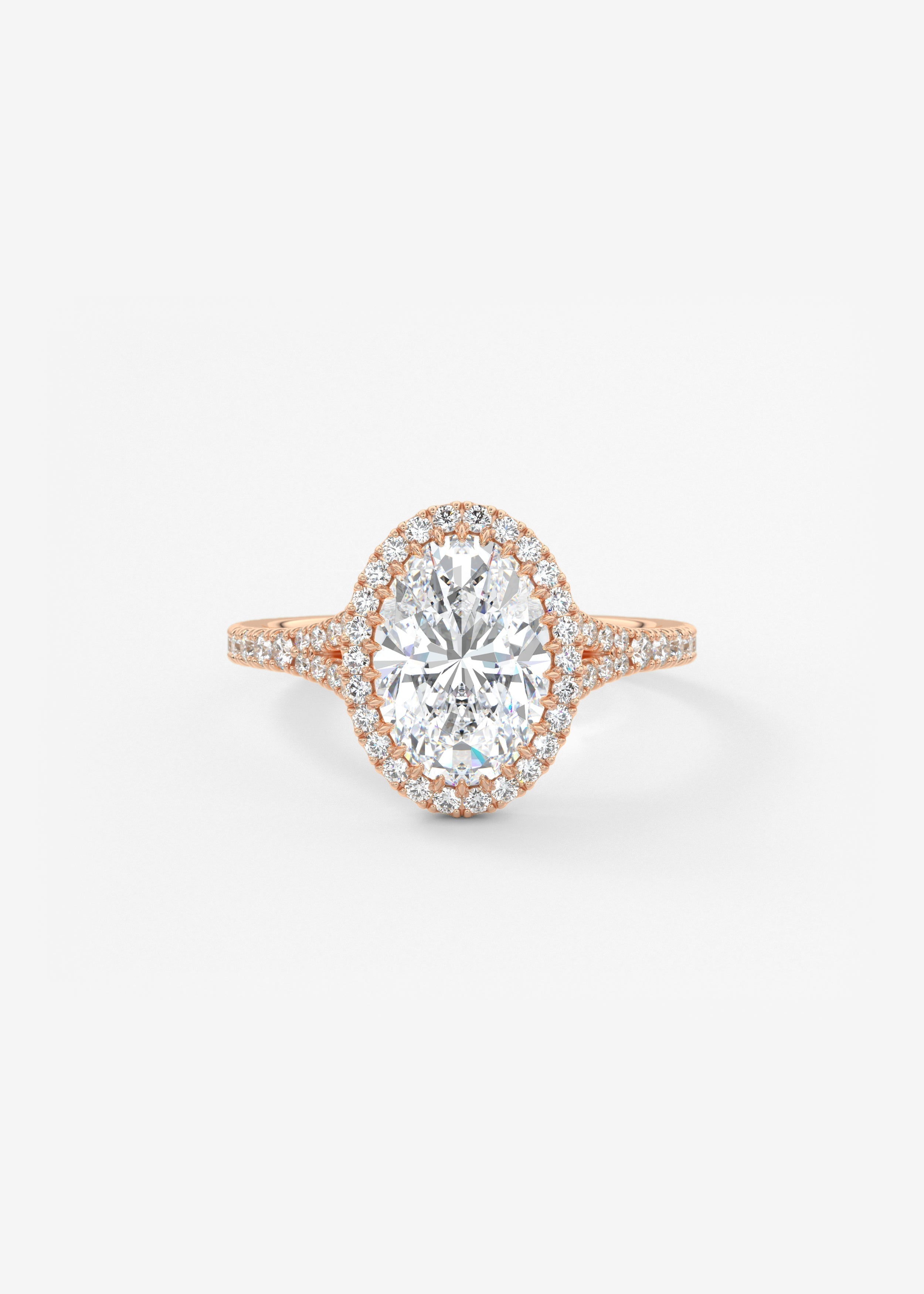 Oval Halo & Pave , Split Shank Lab Grown Diamond Engagement Ring