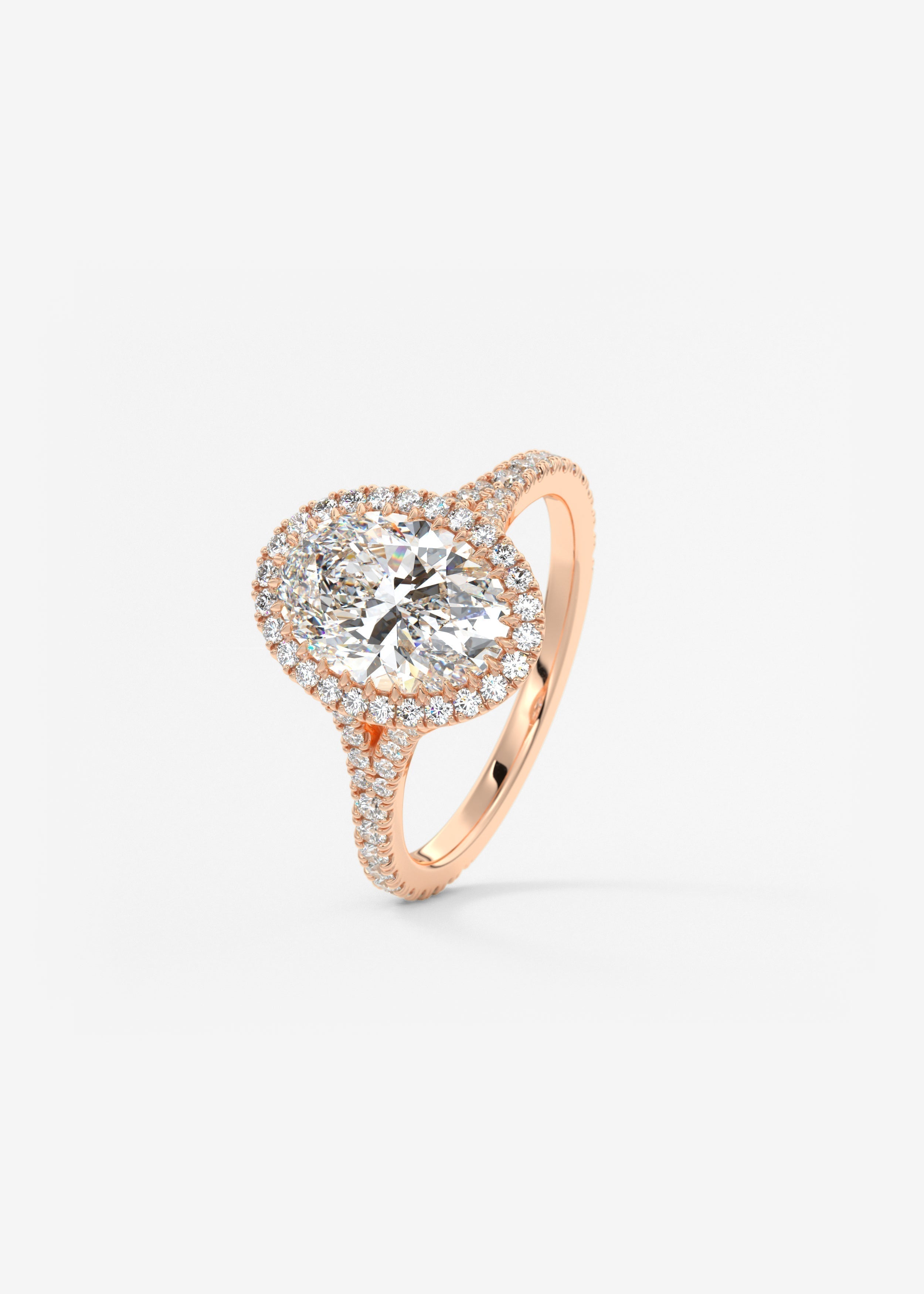 Oval Halo & Pave , Split Shank Lab Grown Diamond Engagement Ring