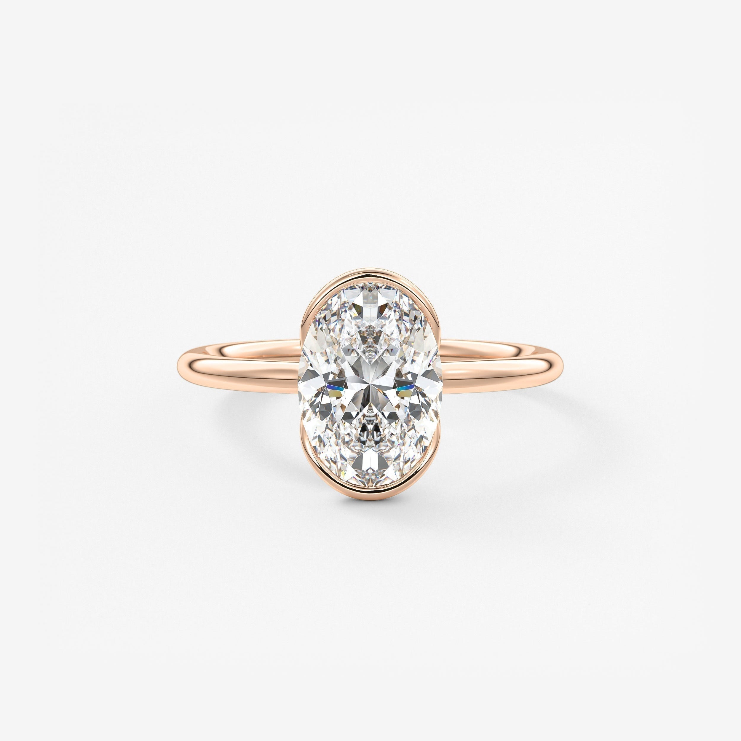 Oval Half Bezel Lab Grown Diamond Engagement Ring