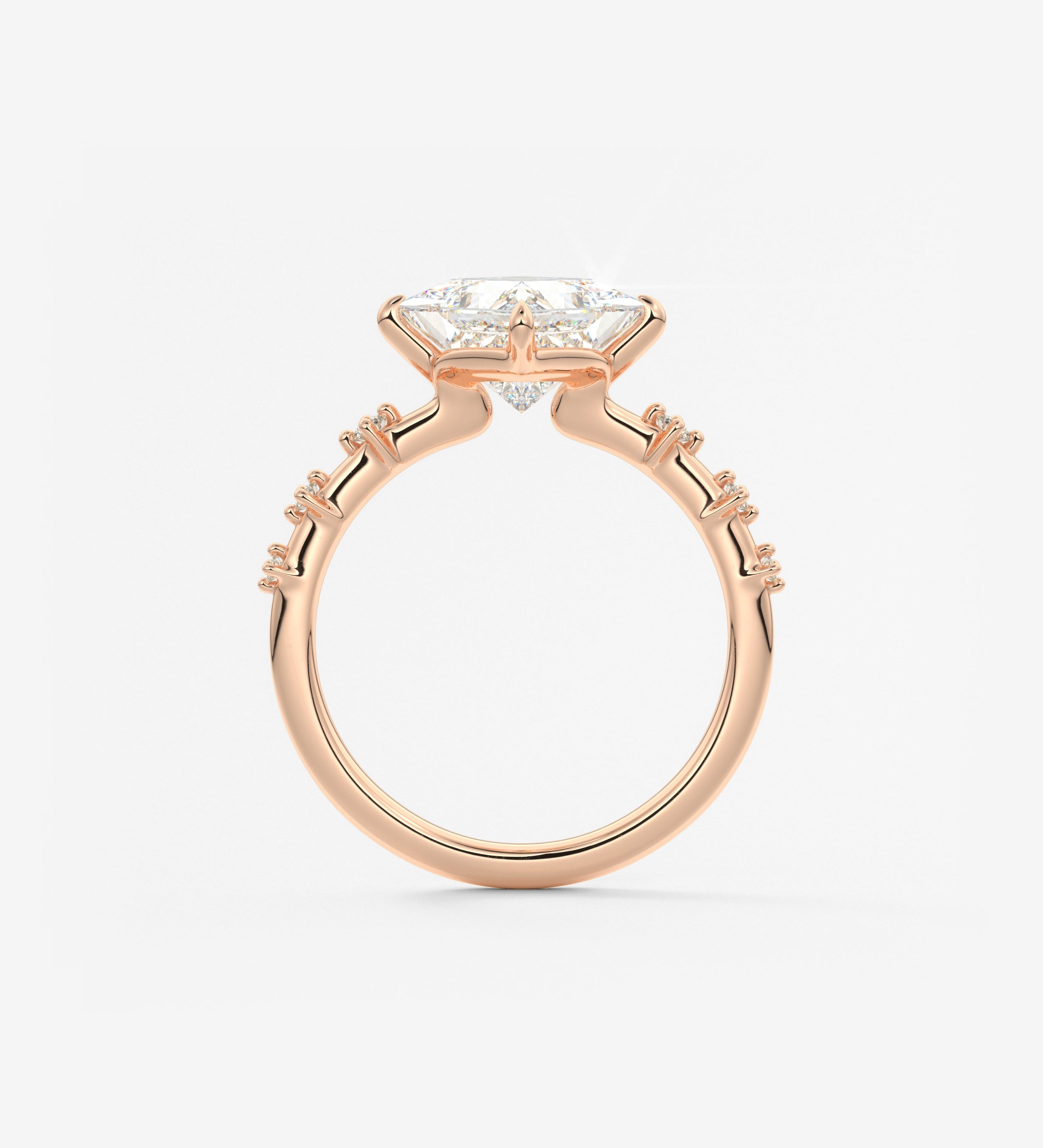 Princess East West Dainty Pave Lab Grown Diamond Engagement Ring
