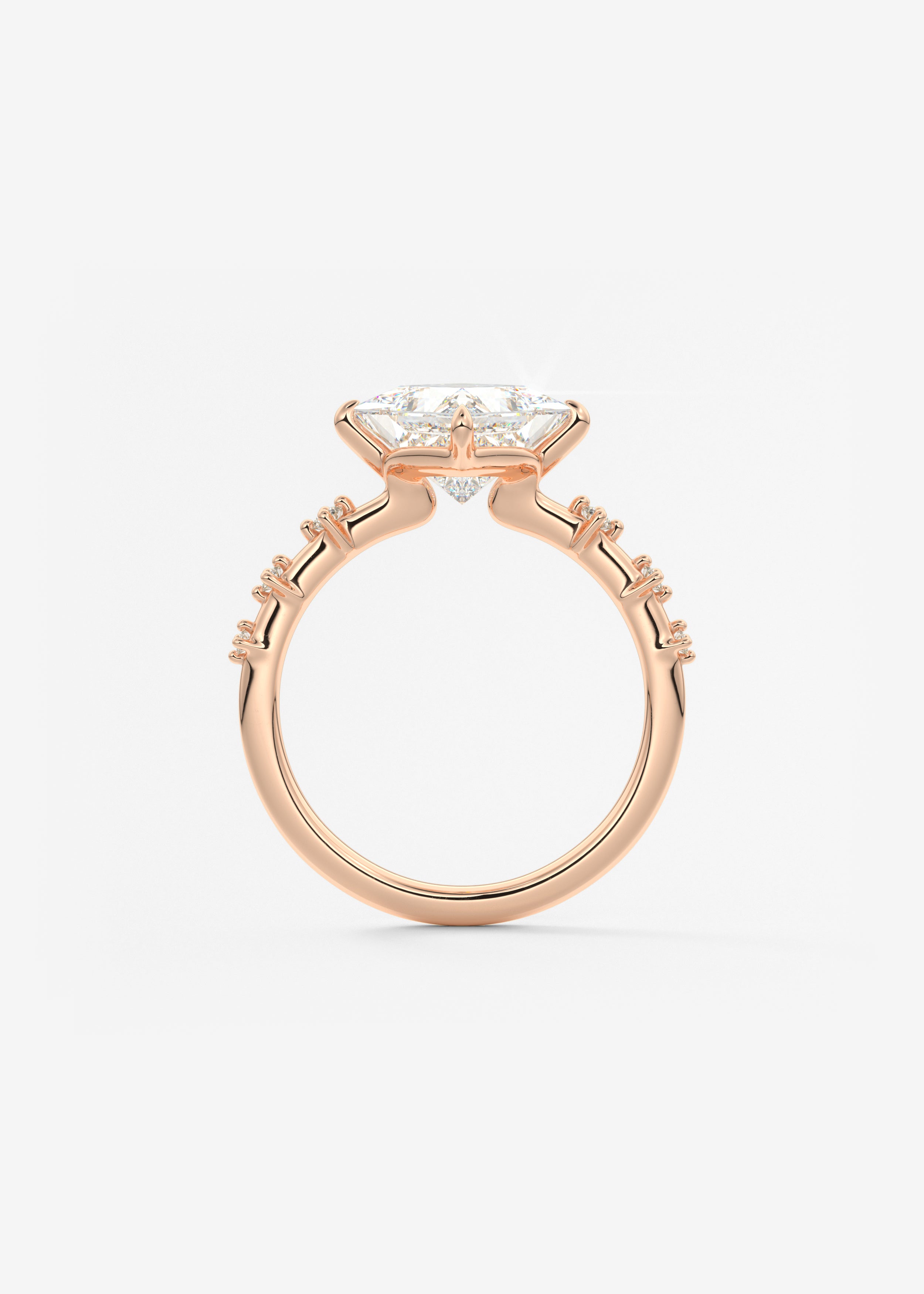Princess East West Dainty Pave Lab Grown Diamond Engagement Ring