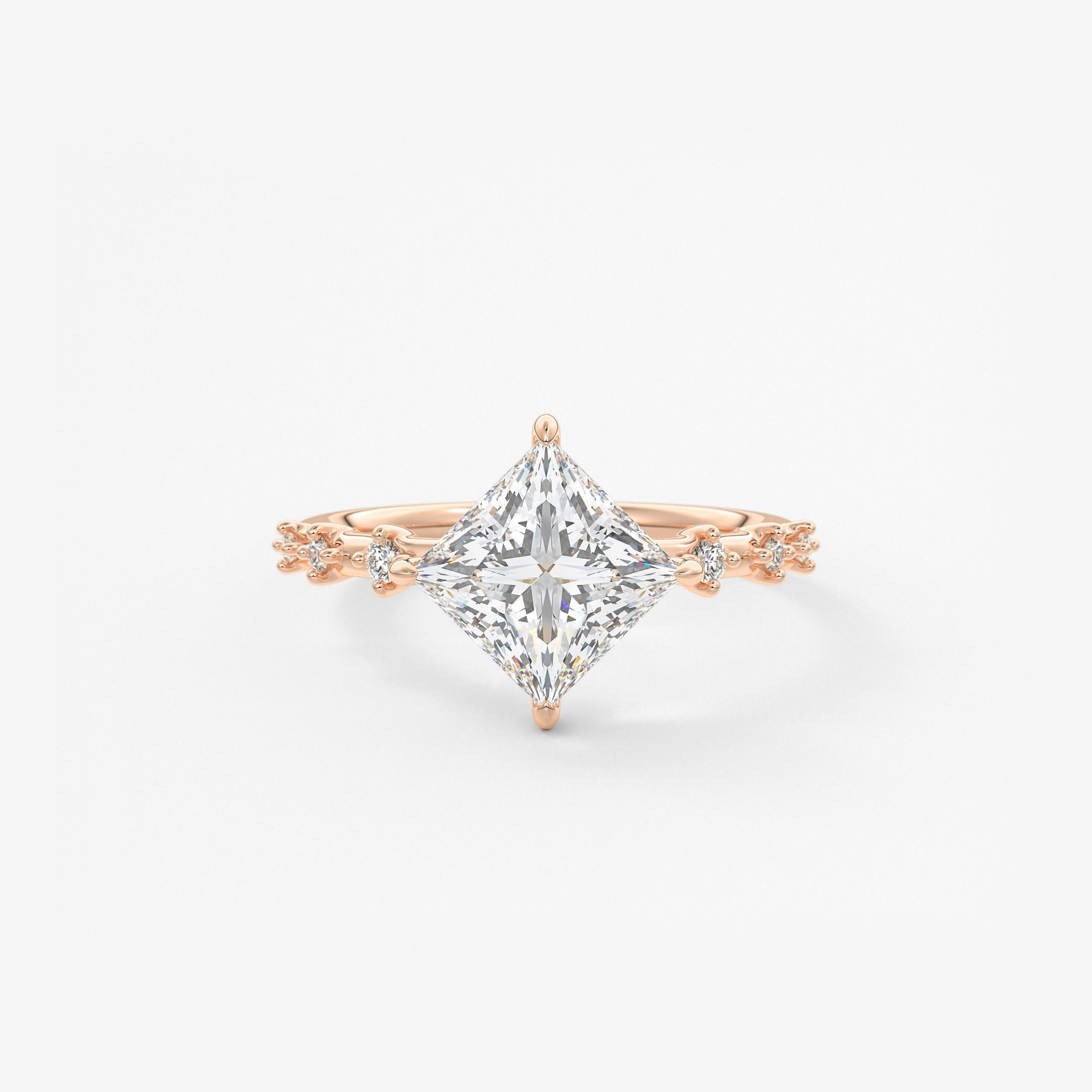 Princess East West Dainty Pave Lab Grown Diamond Engagement Ring