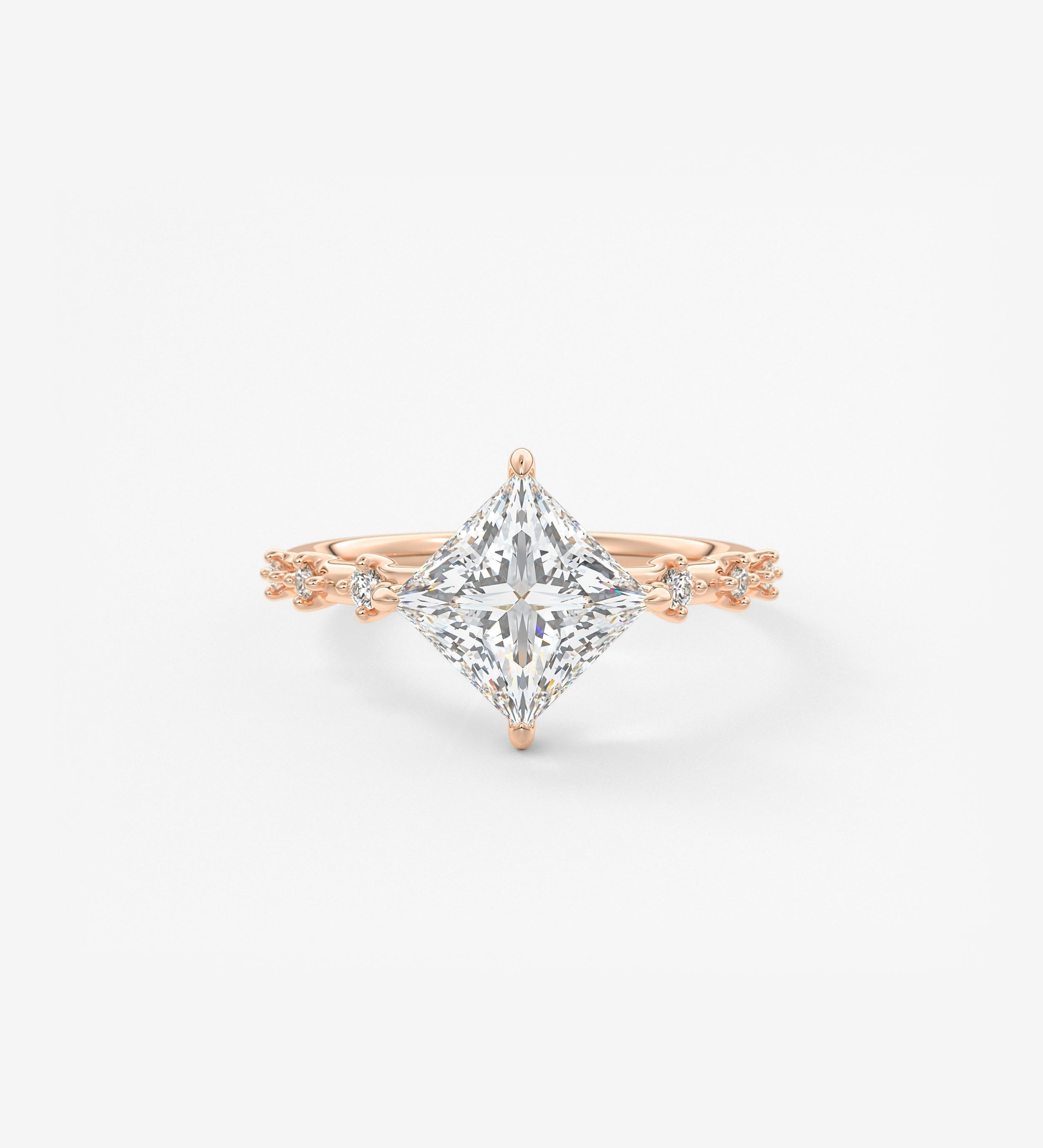 Princess East West Dainty Pave Lab Grown Diamond Engagement Ring