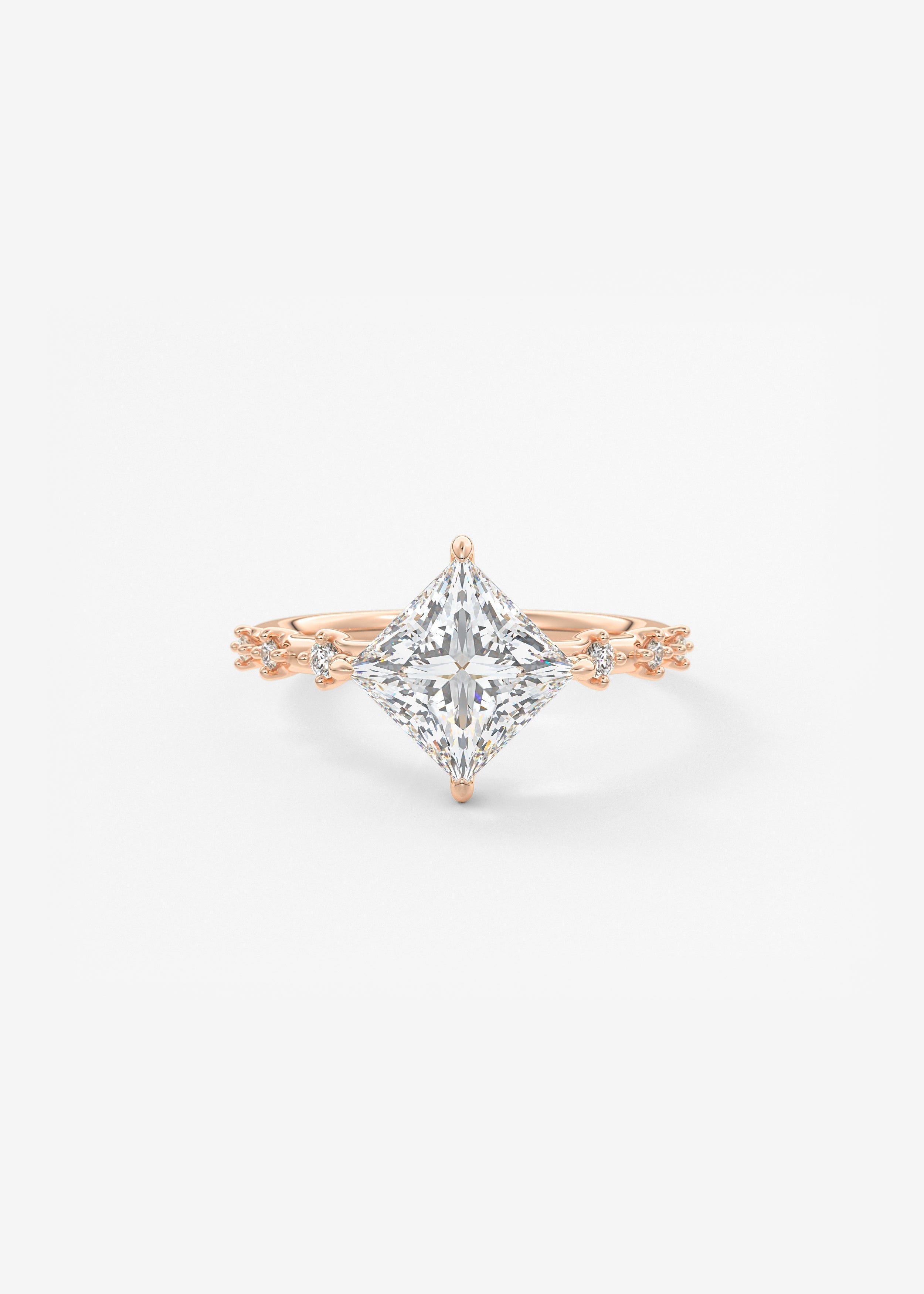 Princess East West Dainty Pave Lab Grown Diamond Engagement Ring