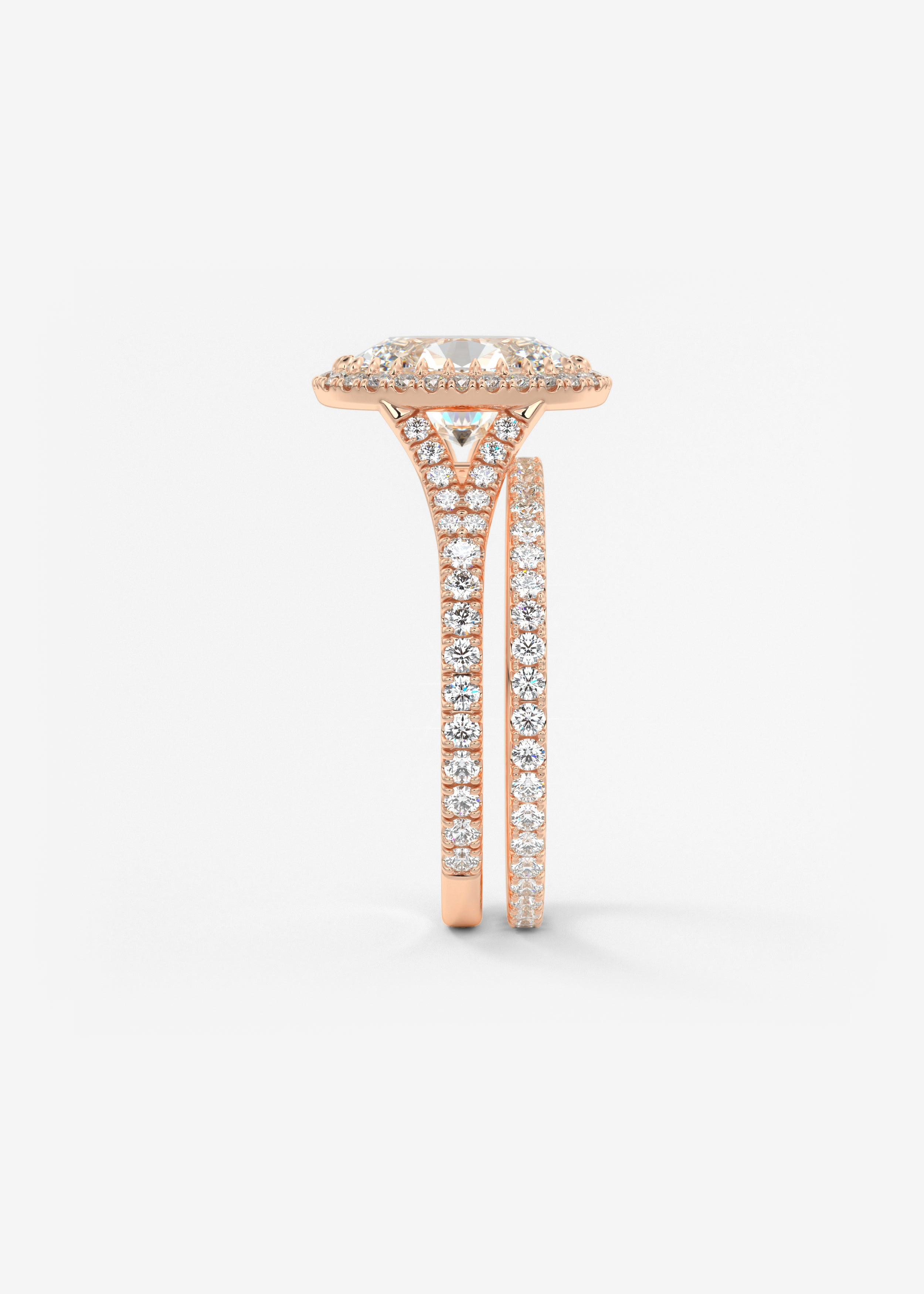 Oval Halo & Pave , Split Shank Lab Grown Diamond Engagement Ring