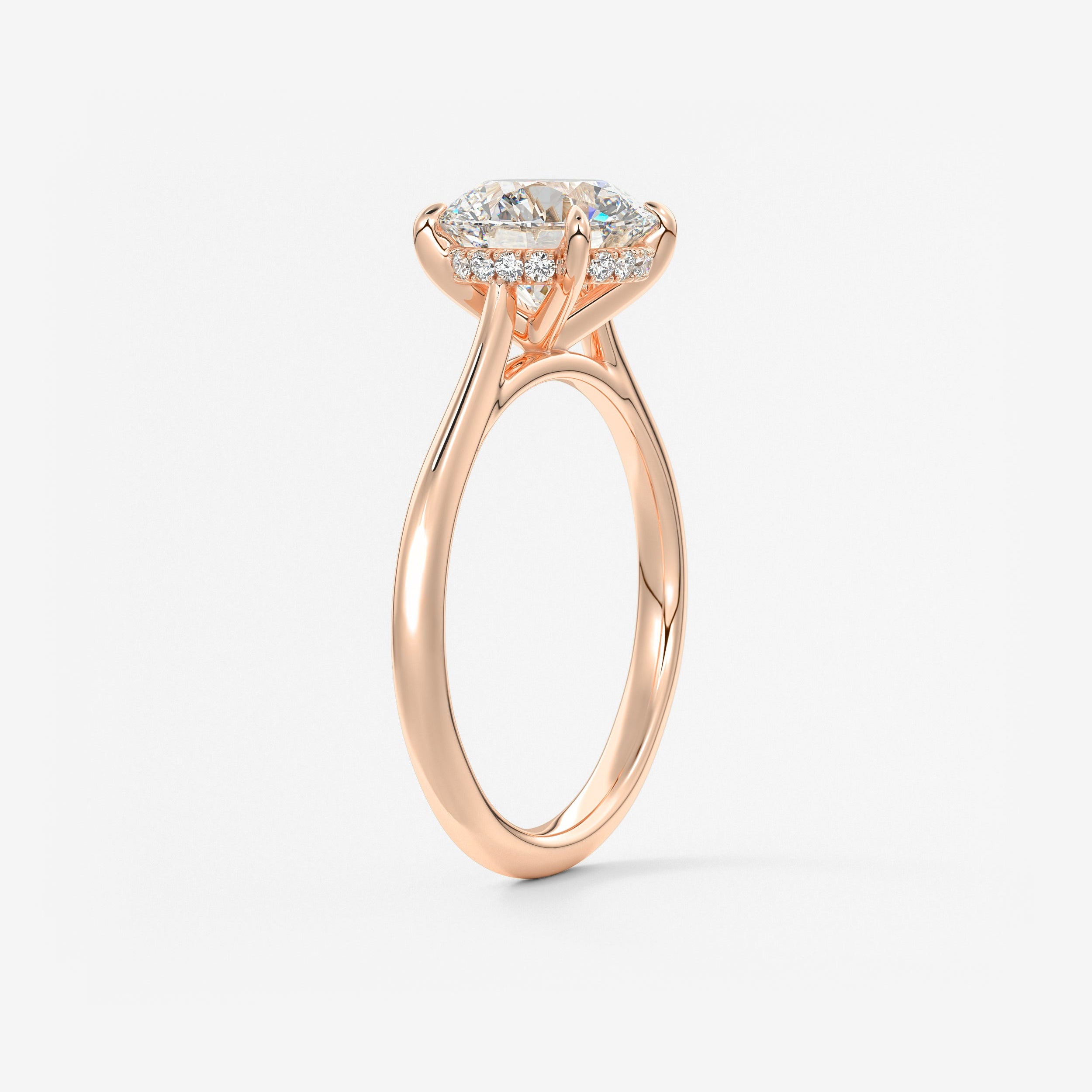 Round Hidden Halo Cathedral Lab Grown Diamond Engagement Ring