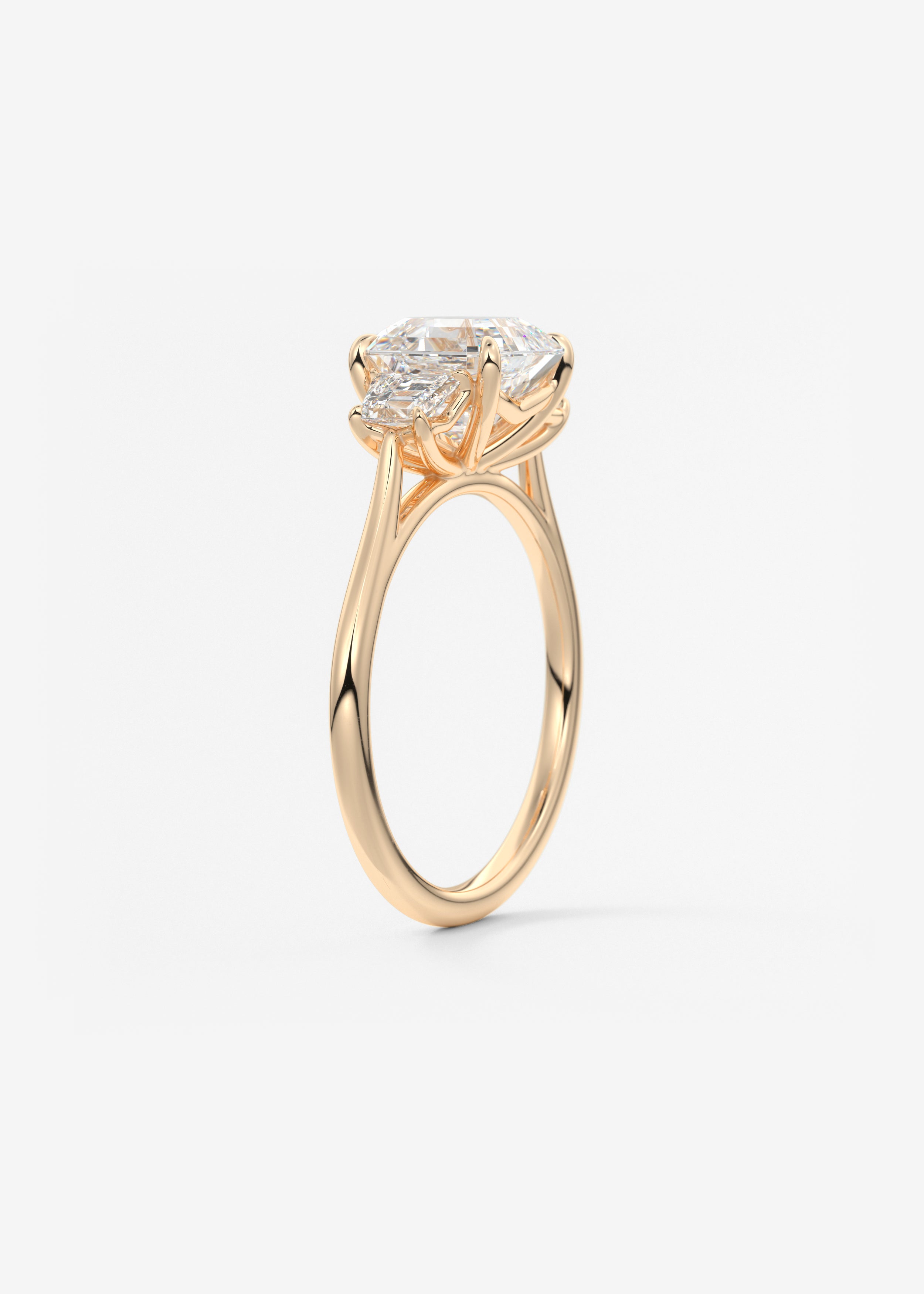 Asscher Three Stone Lab Grown Diamond Engagement Ring