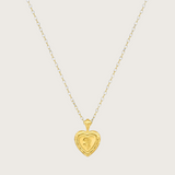 Rose Engraved Heart Shaped Pendant Necklace