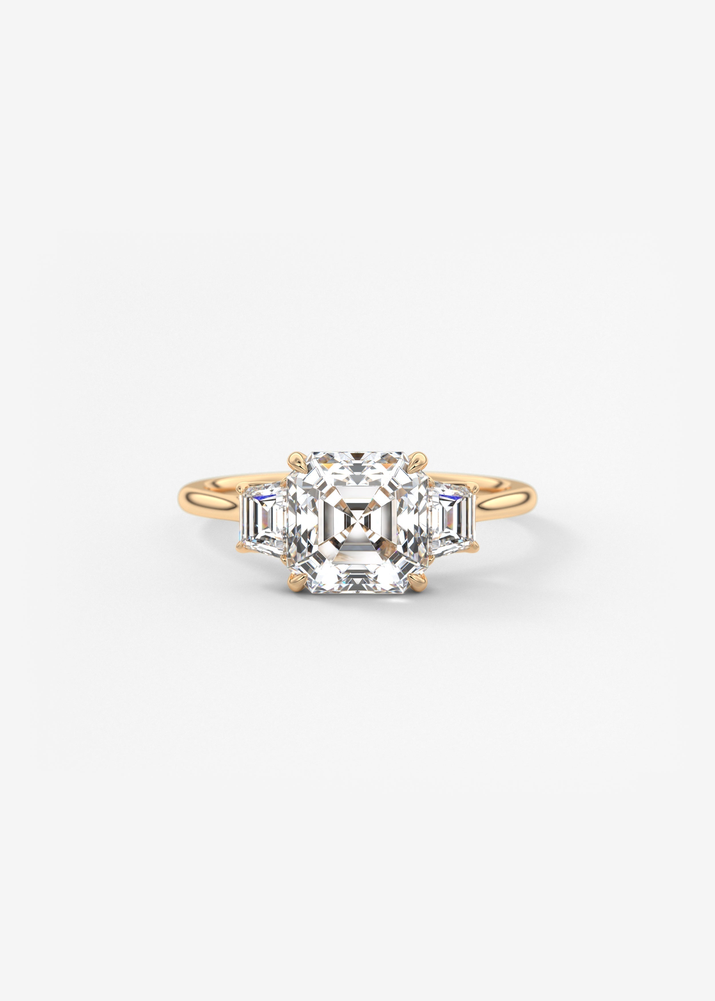 Asscher Three Stone Lab Grown Diamond Engagement Ring