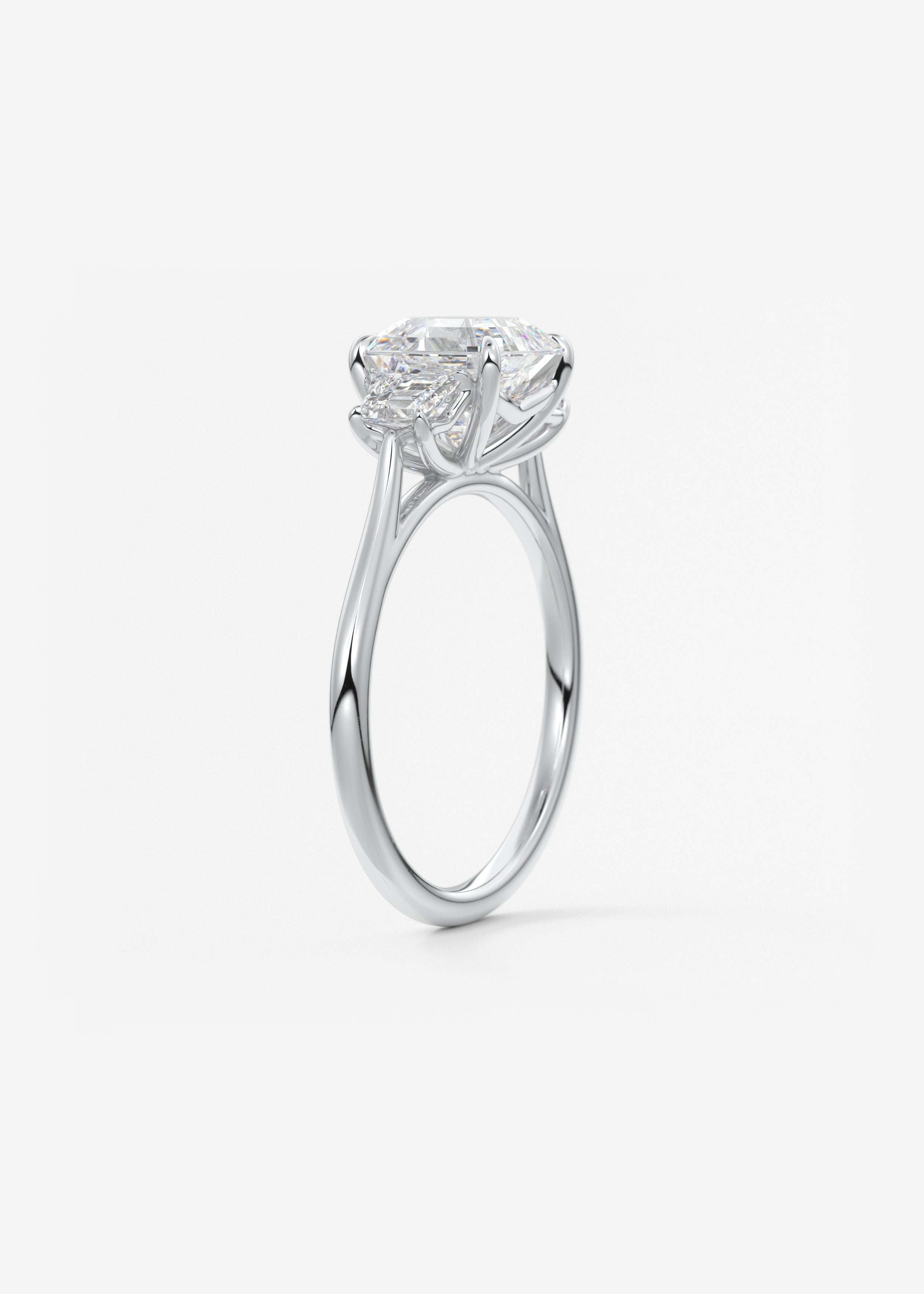 Asscher Three Stone Lab Grown Diamond Engagement Ring