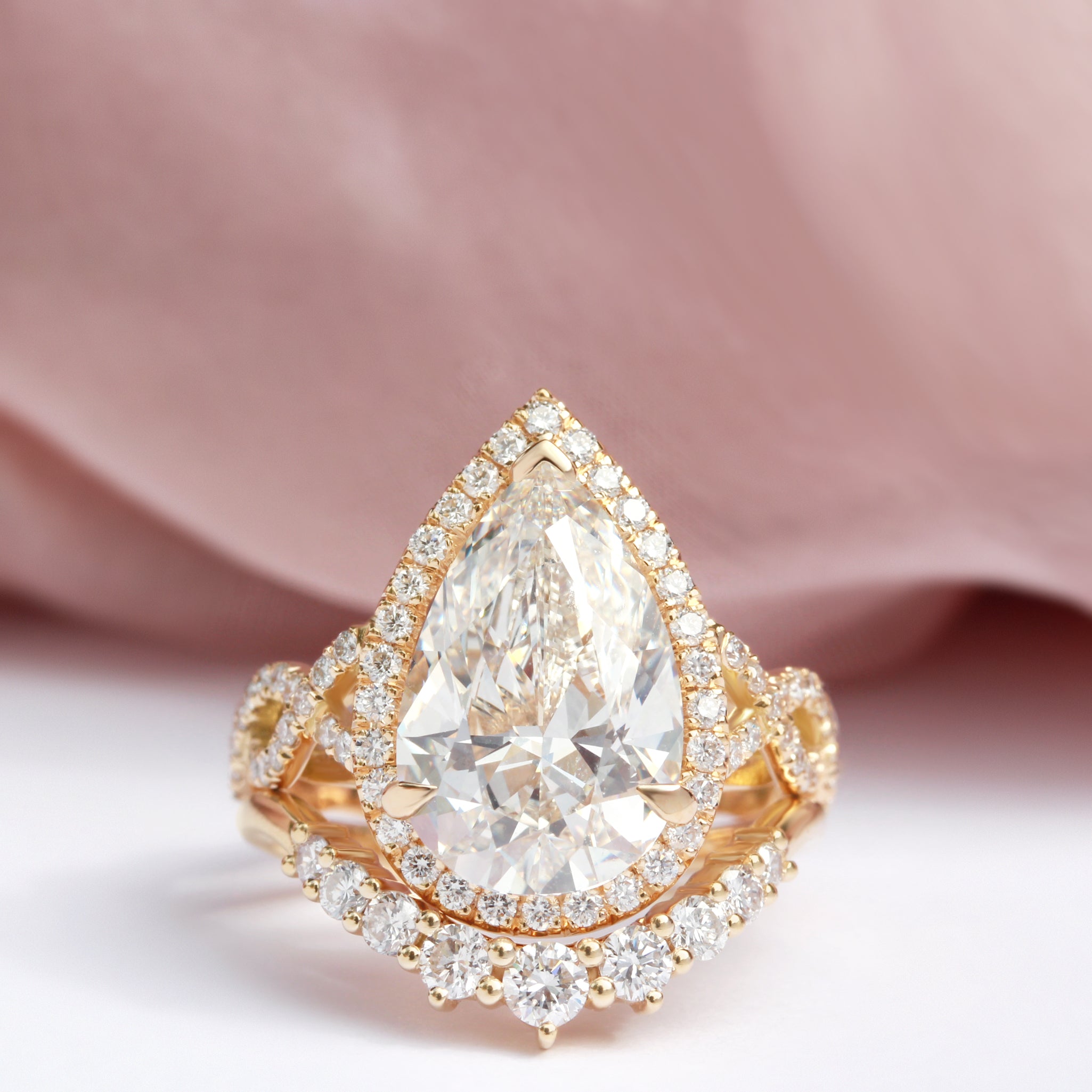 Pear Halo & Pave Lab Grown Diamond Engagement Ring