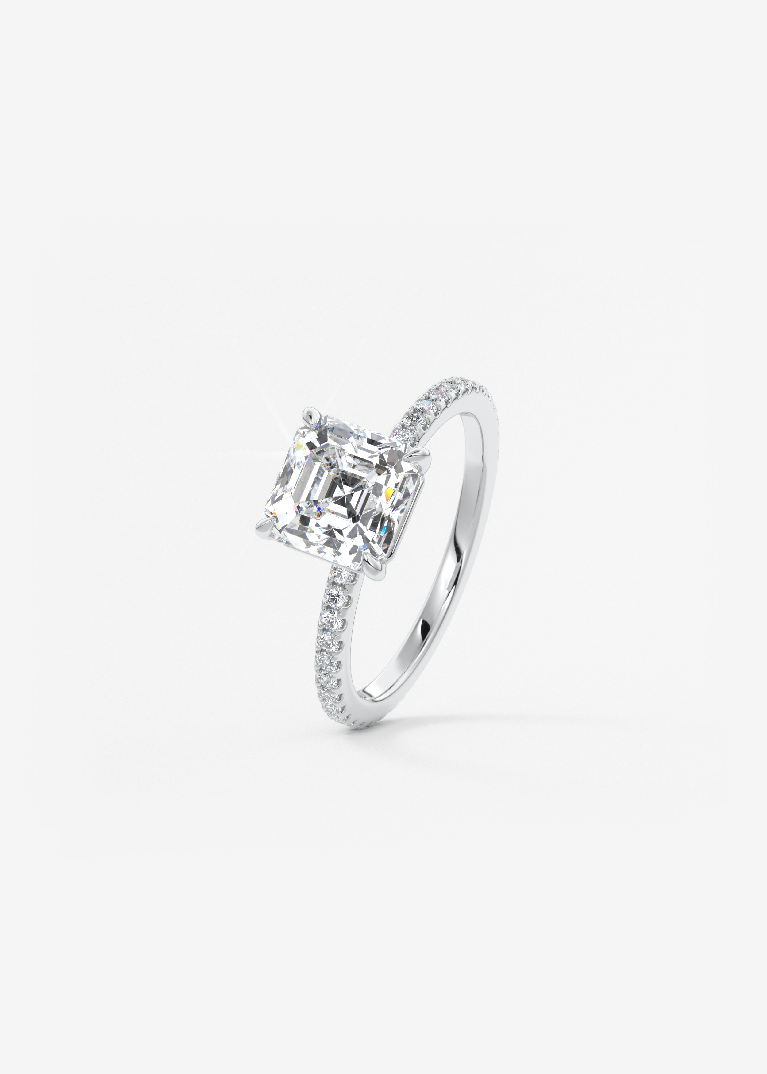 Asscher Pave Lab Grown Diamond Engagement Ring