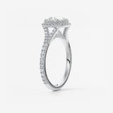 Cushion Halo & Pave , Split Shank Lab Grown Diamond Engagement Ring