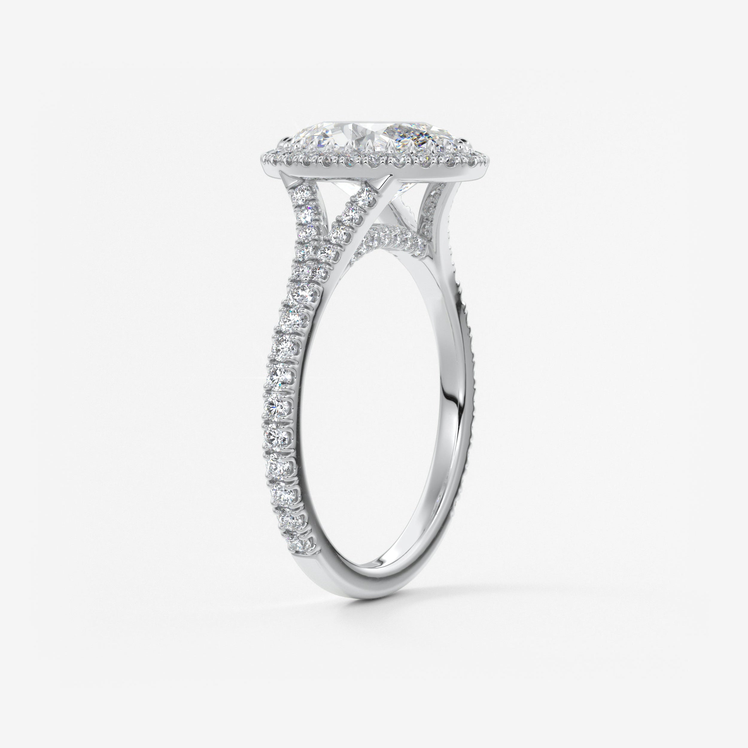 Oval Halo & Pave , Split Shank Lab Grown Diamond Engagement Ring