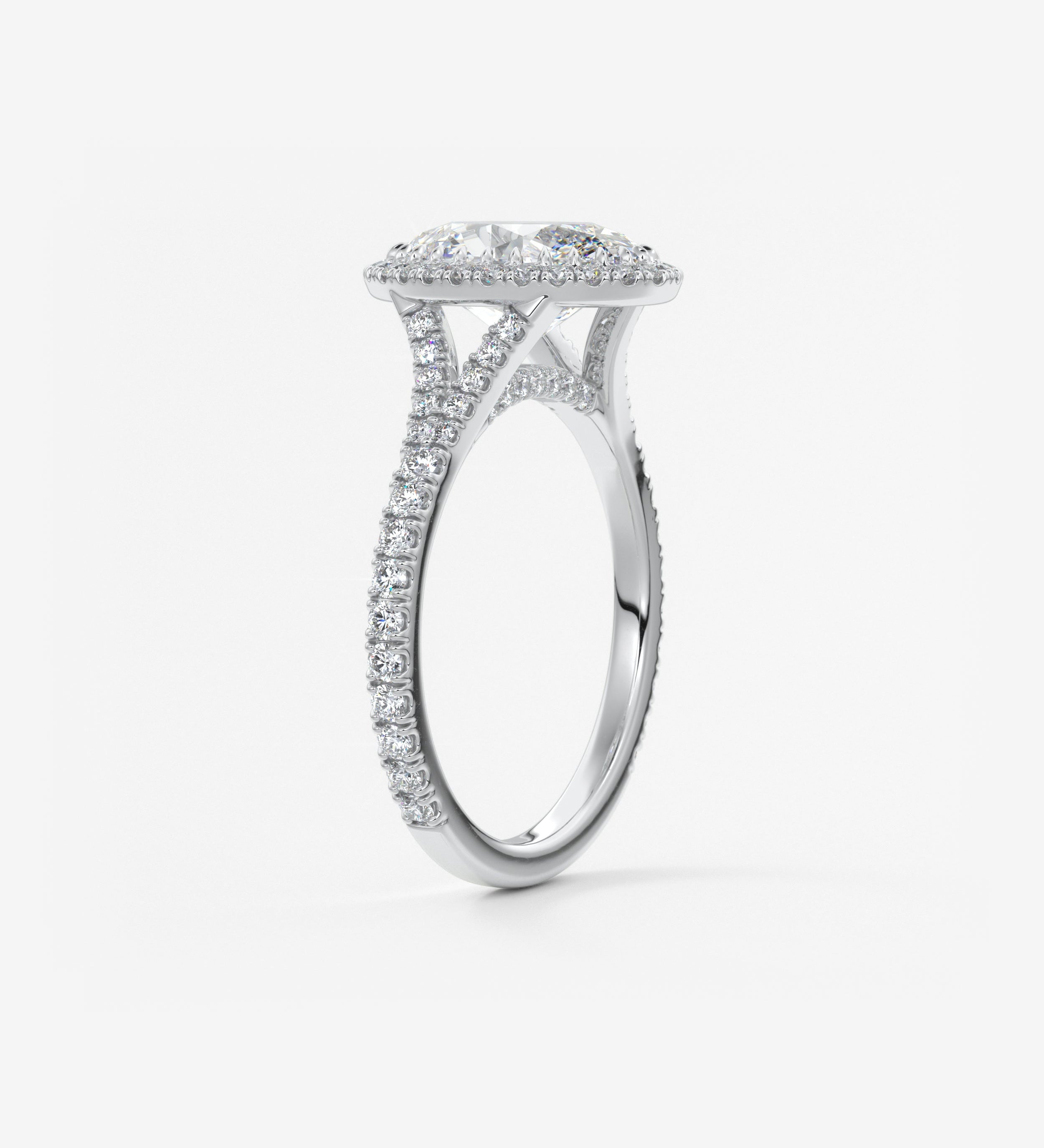 Oval Halo & Pave , Split Shank Lab Grown Diamond Engagement Ring