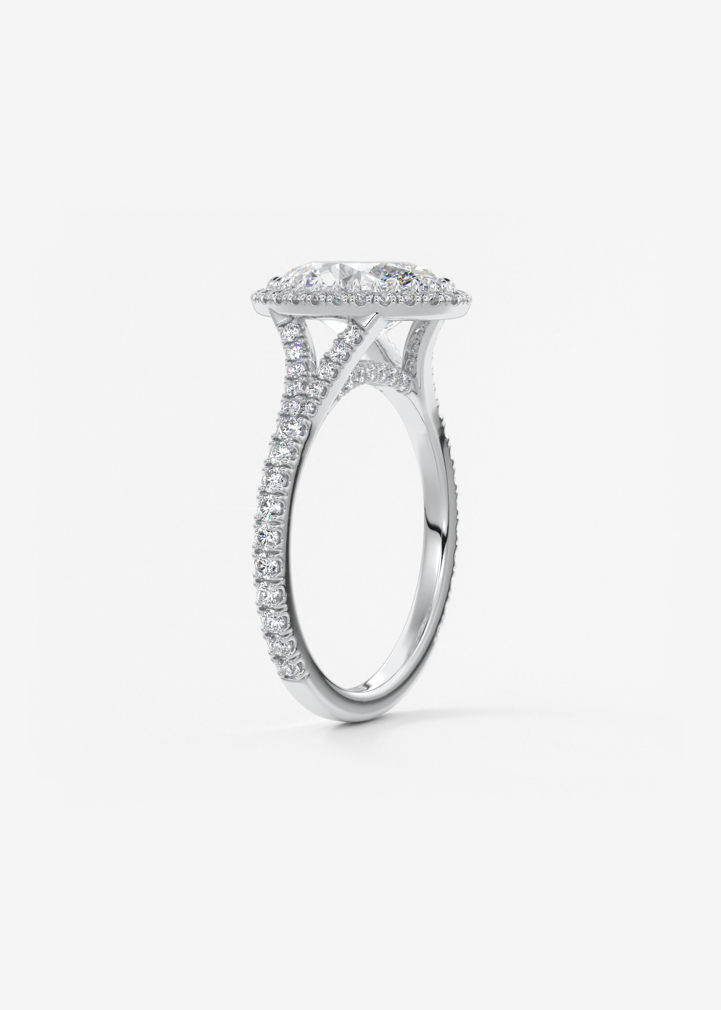 Oval Halo & Pave , Split Shank Lab Grown Diamond Engagement Ring