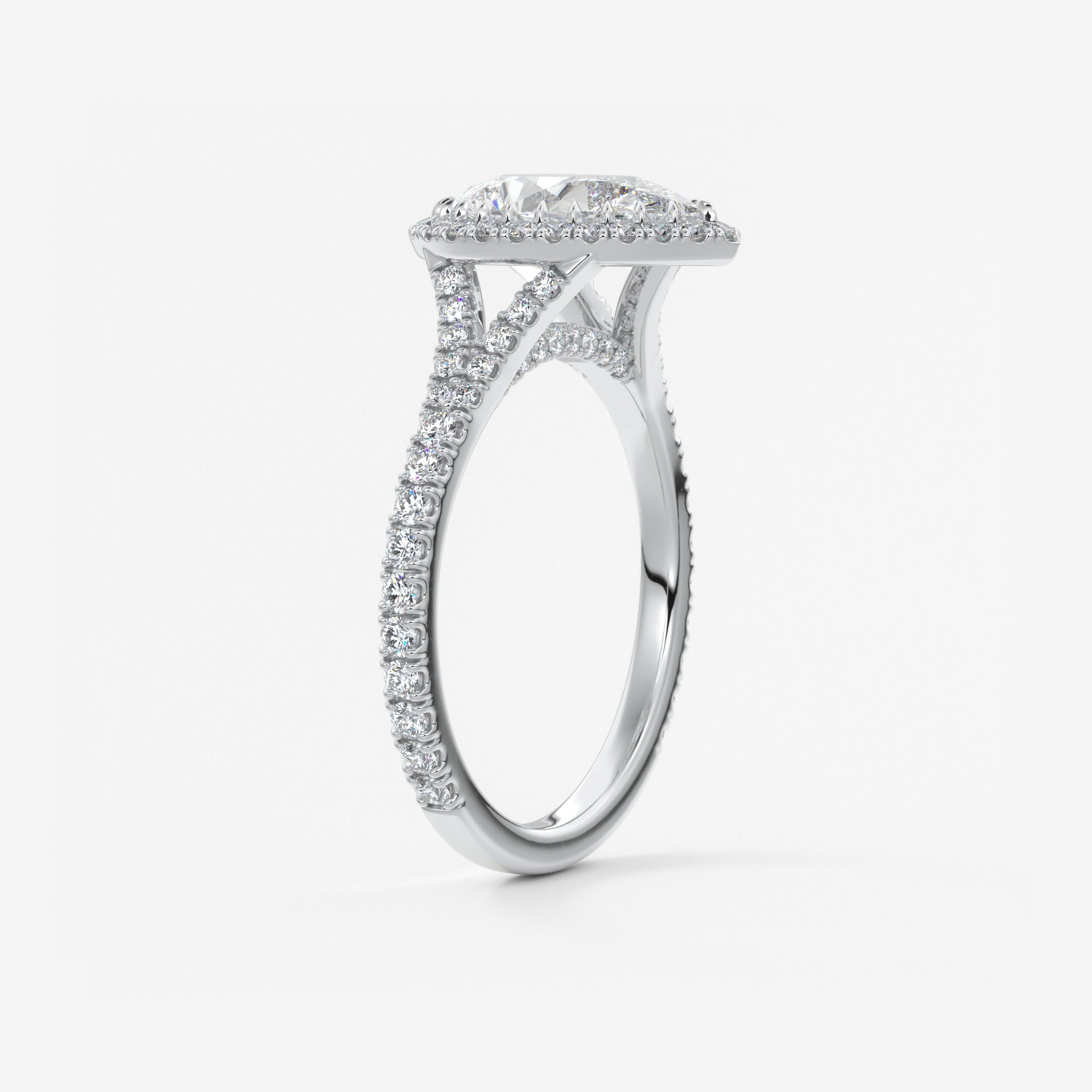 Pear Halo & Pave , Split Shank Lab Grown Diamond Engagement Ring