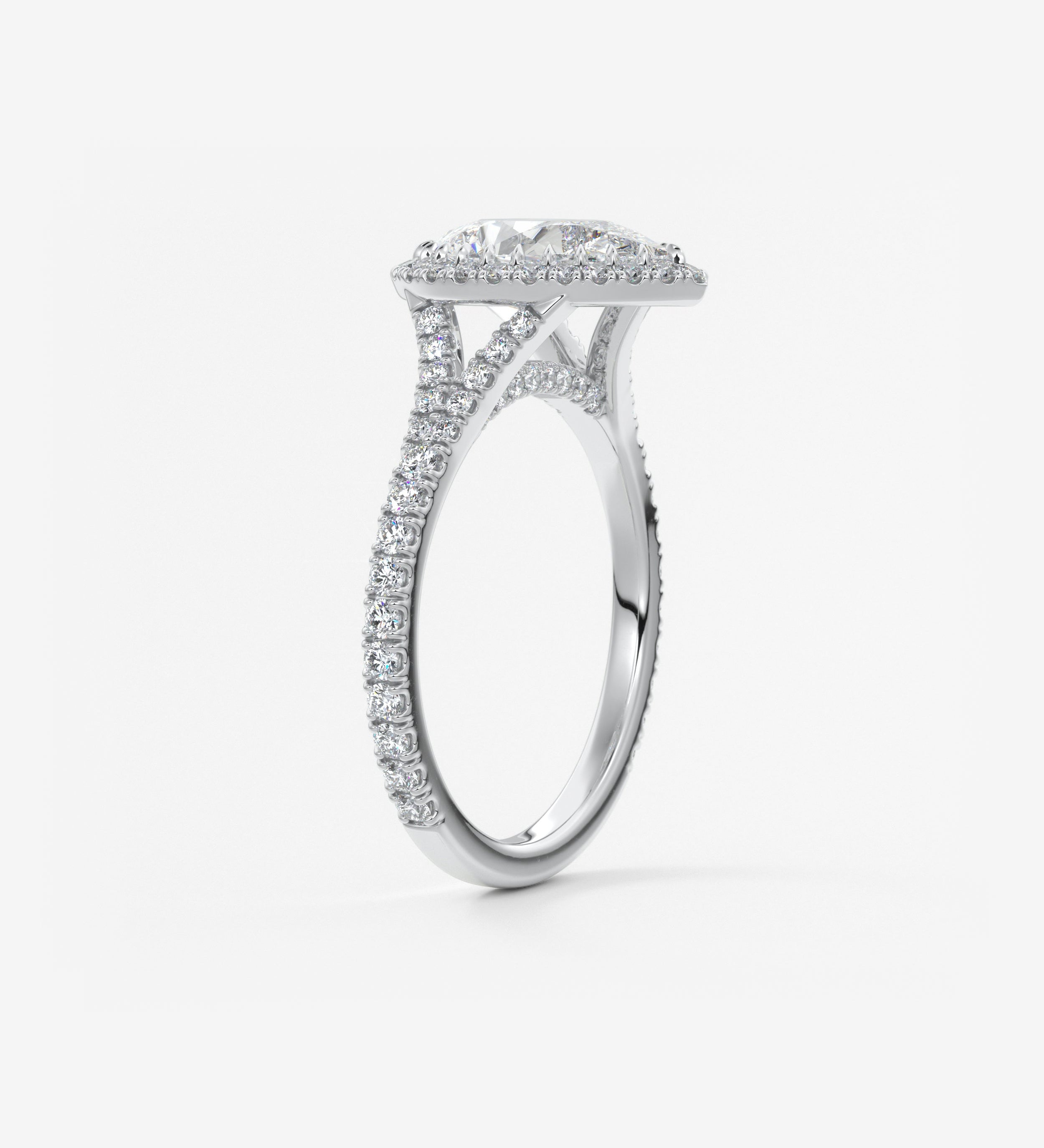 Pear Halo & Pave , Split Shank Lab Grown Diamond Engagement Ring