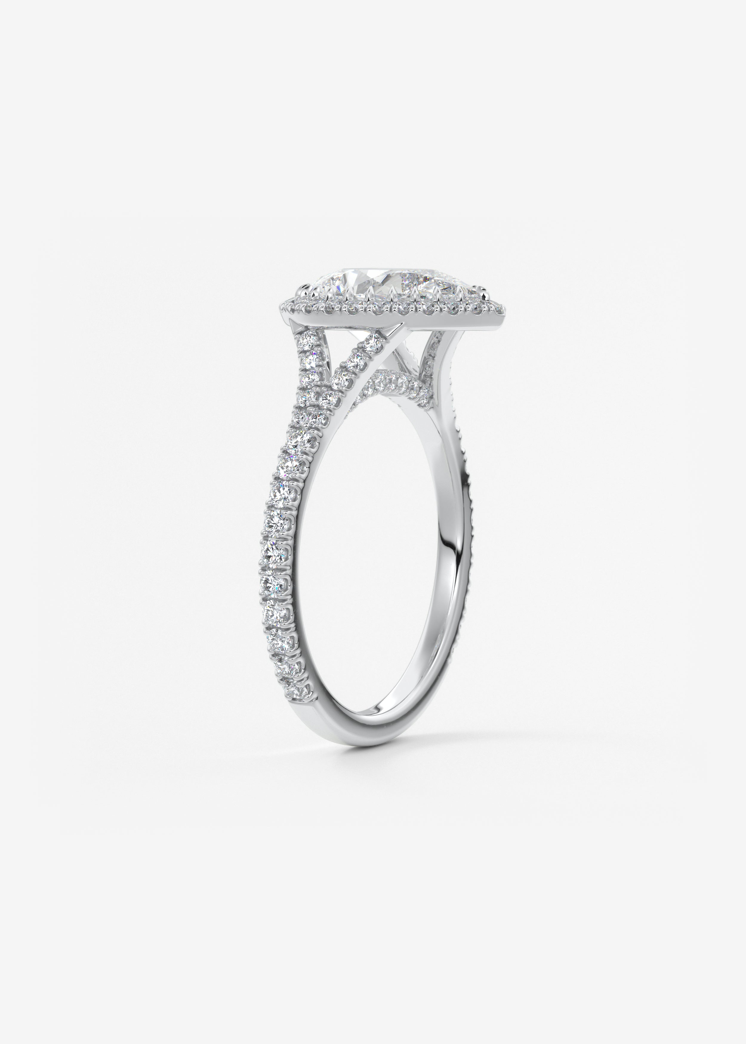 Pear Halo & Pave , Split Shank Lab Grown Diamond Engagement Ring