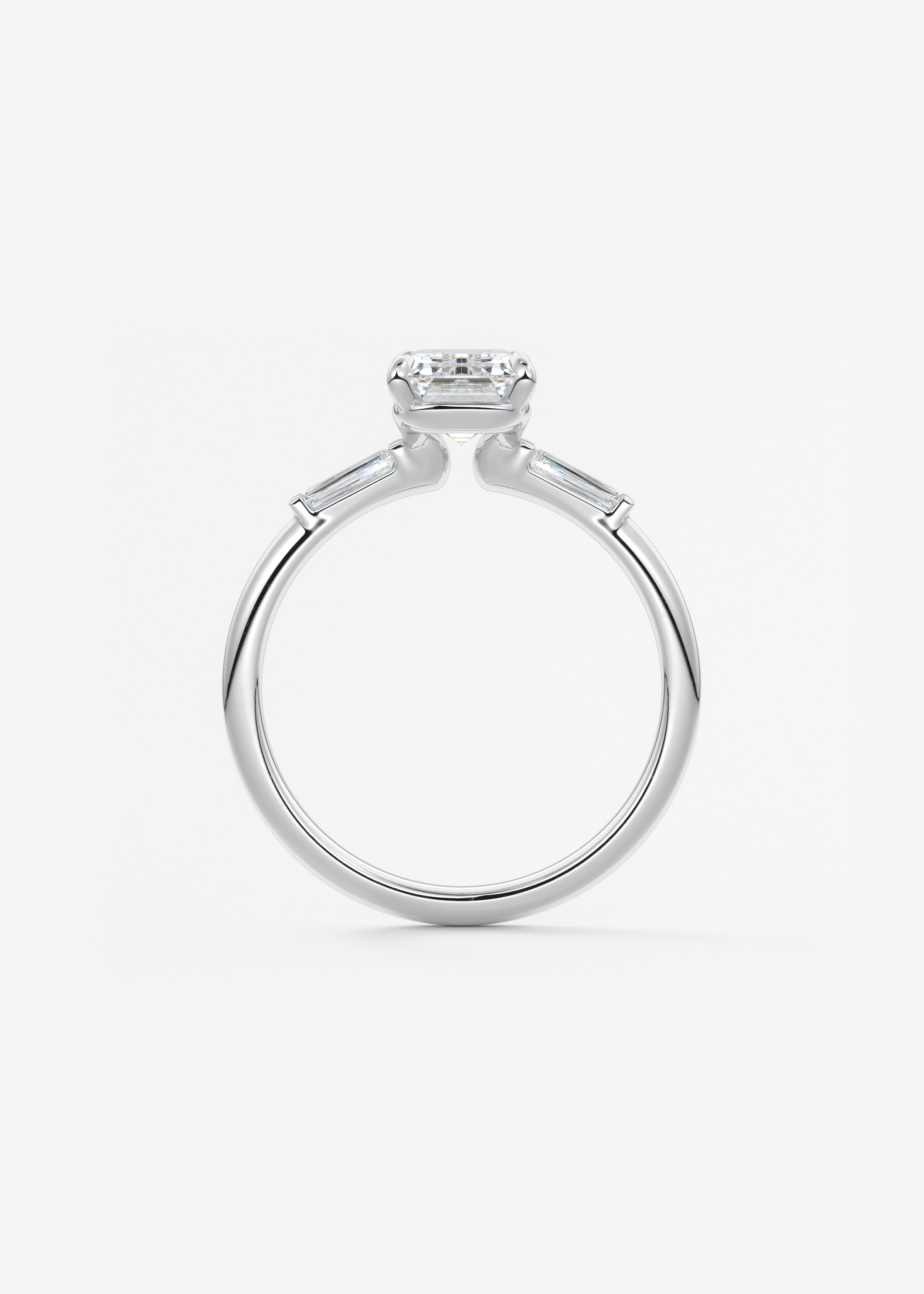 Emerald Three Stone Lab Grown Diamond Engagement Ring