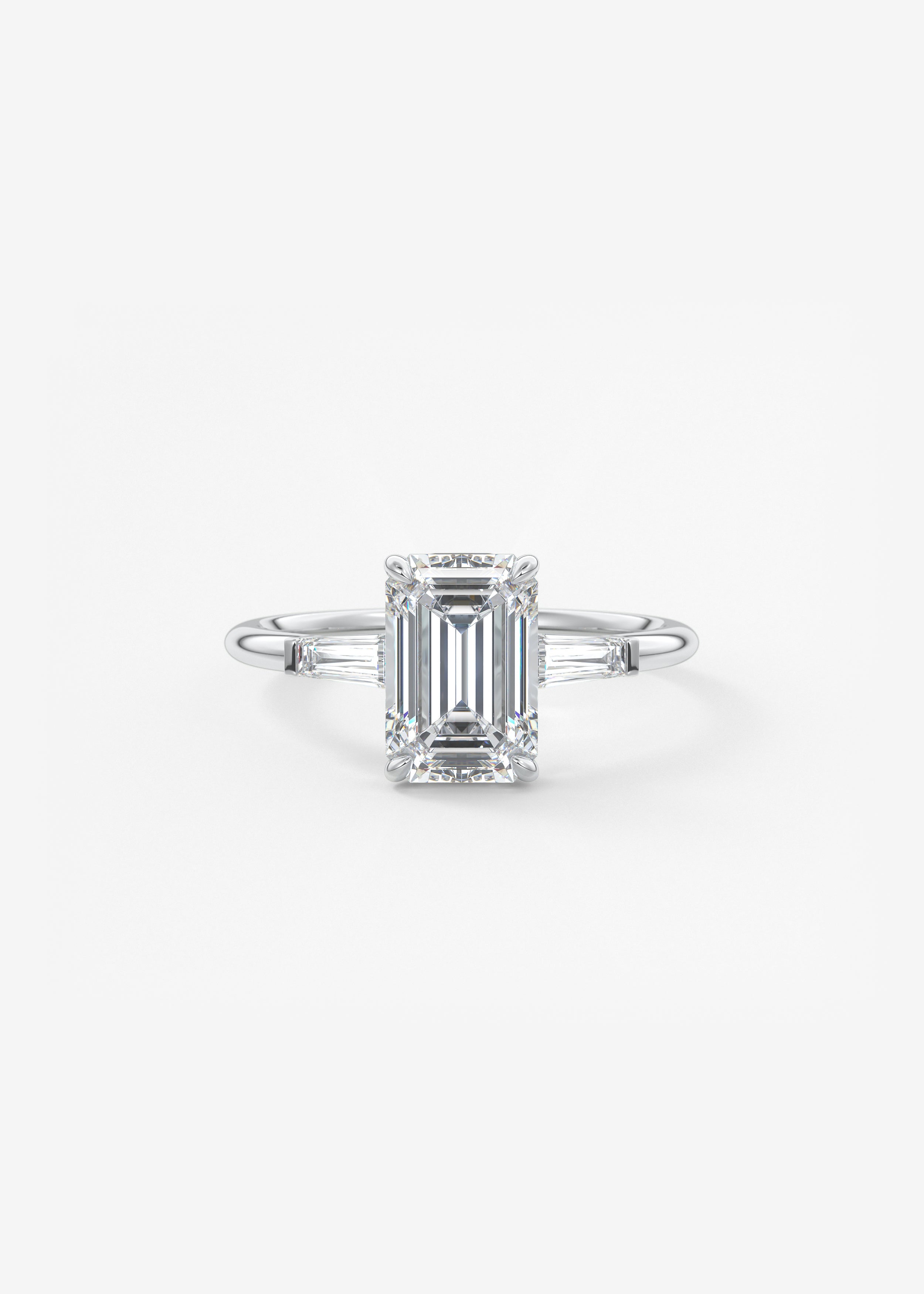Emerald Three Stone Lab Grown Diamond Engagement Ring
