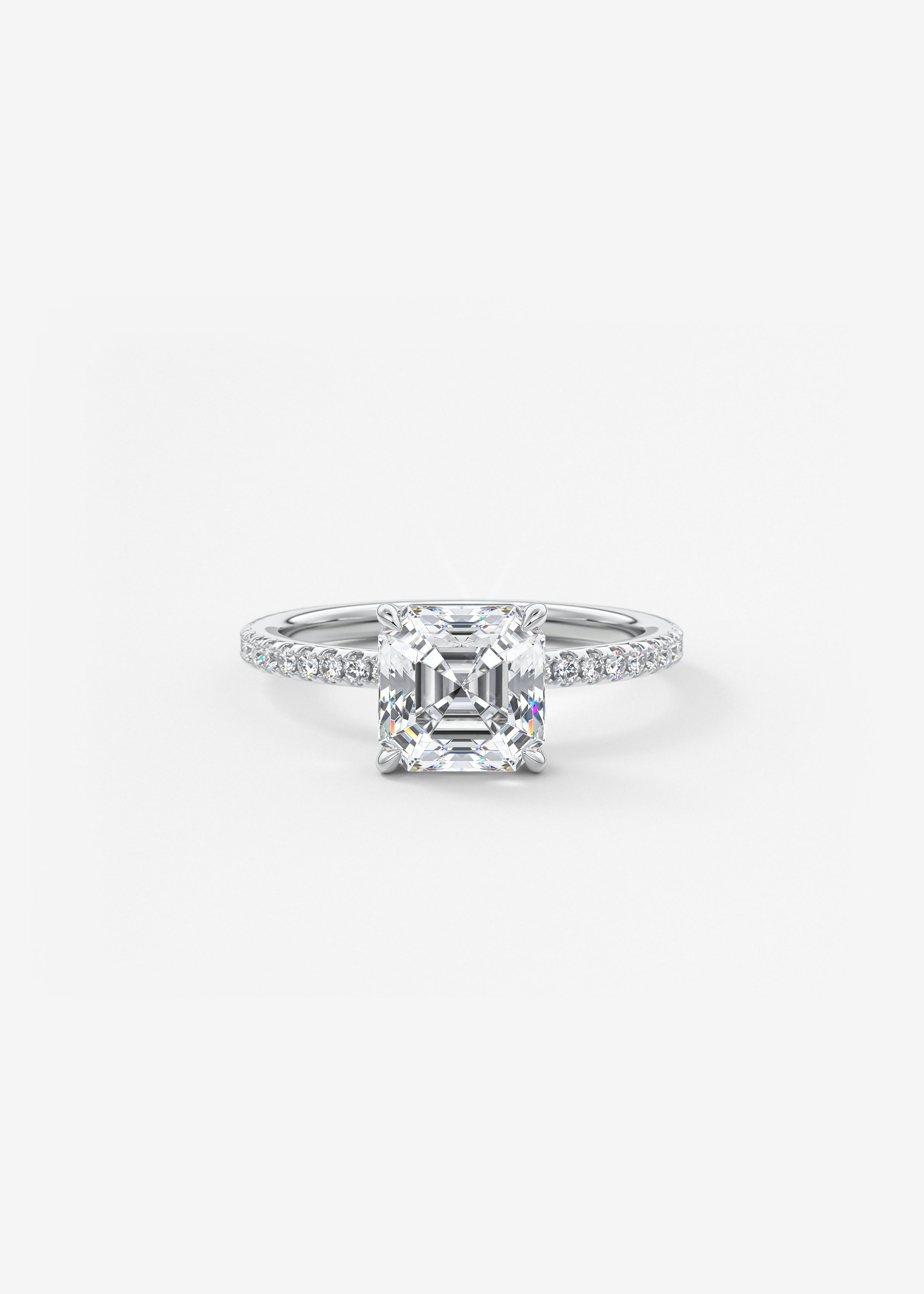 Asscher Pave Lab Grown Diamond Engagement Ring