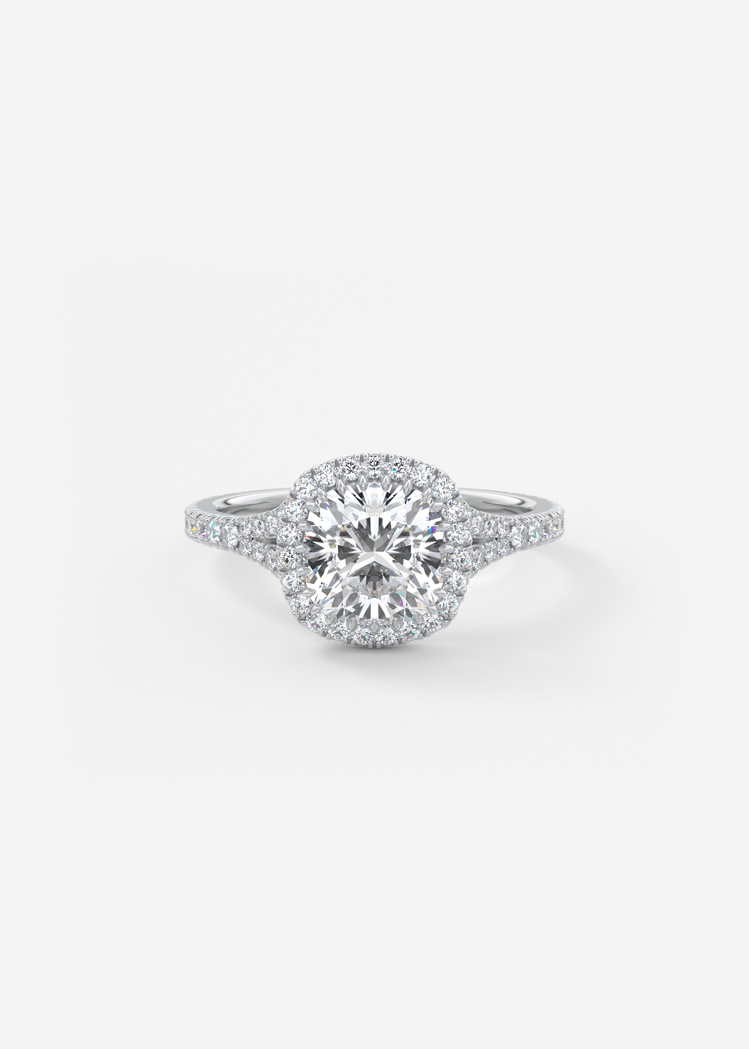 Cushion Halo & Pave , Split Shank Lab Grown Diamond Engagement Ring