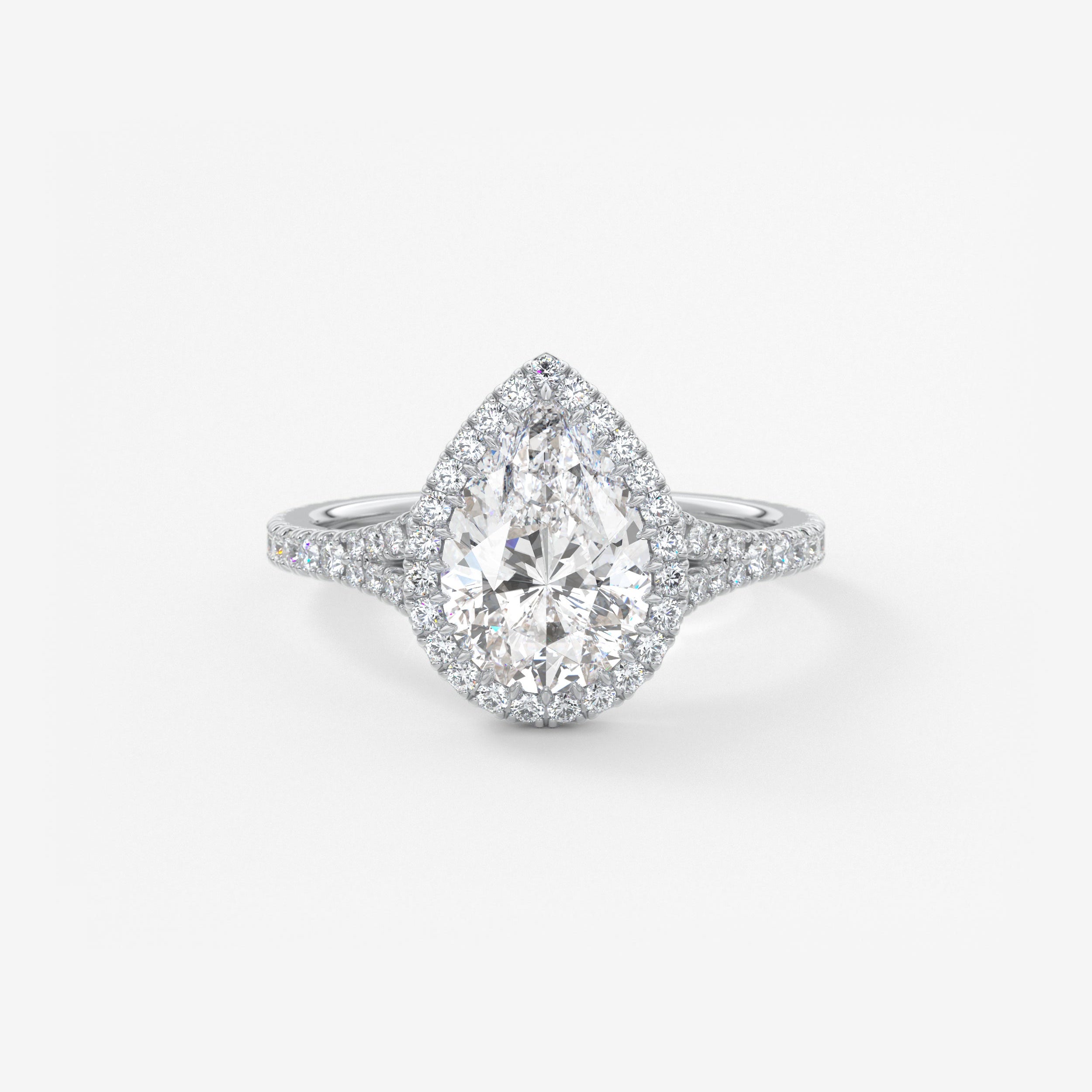 Pear Halo & Pave , Split Shank Lab Grown Diamond Engagement Ring