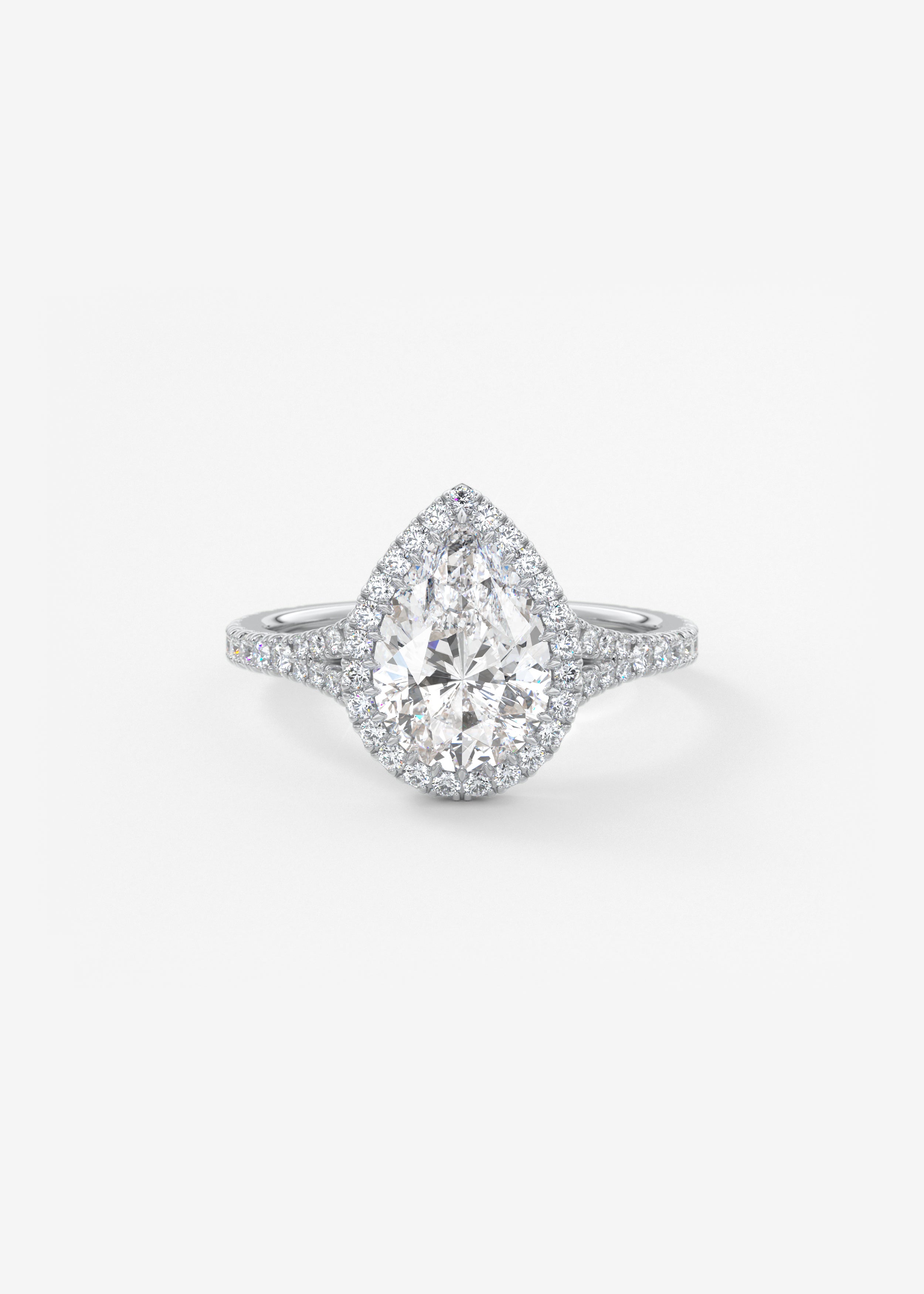 Pear Halo & Pave , Split Shank Lab Grown Diamond Engagement Ring