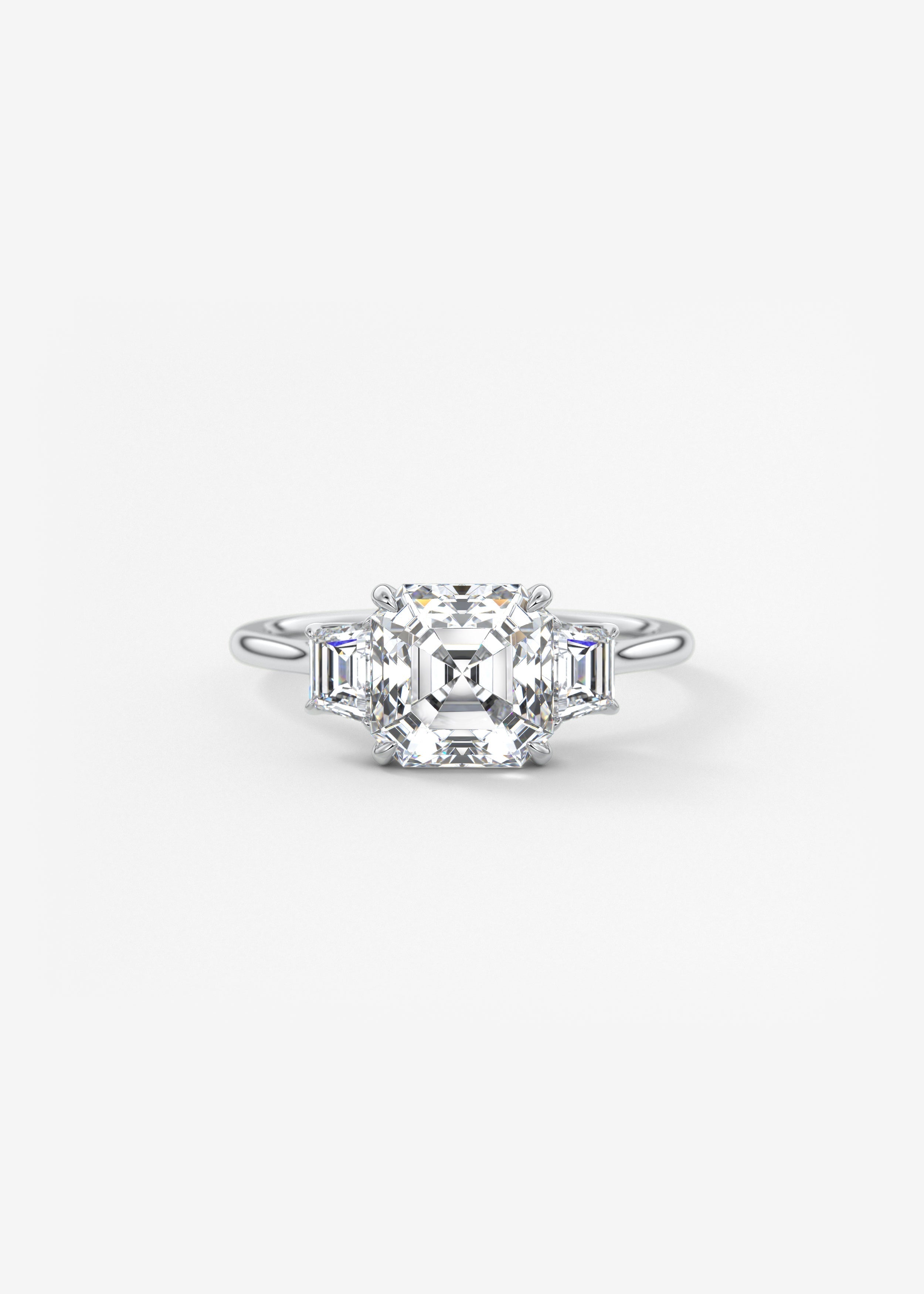 Asscher Three Stone Lab Grown Diamond Engagement Ring